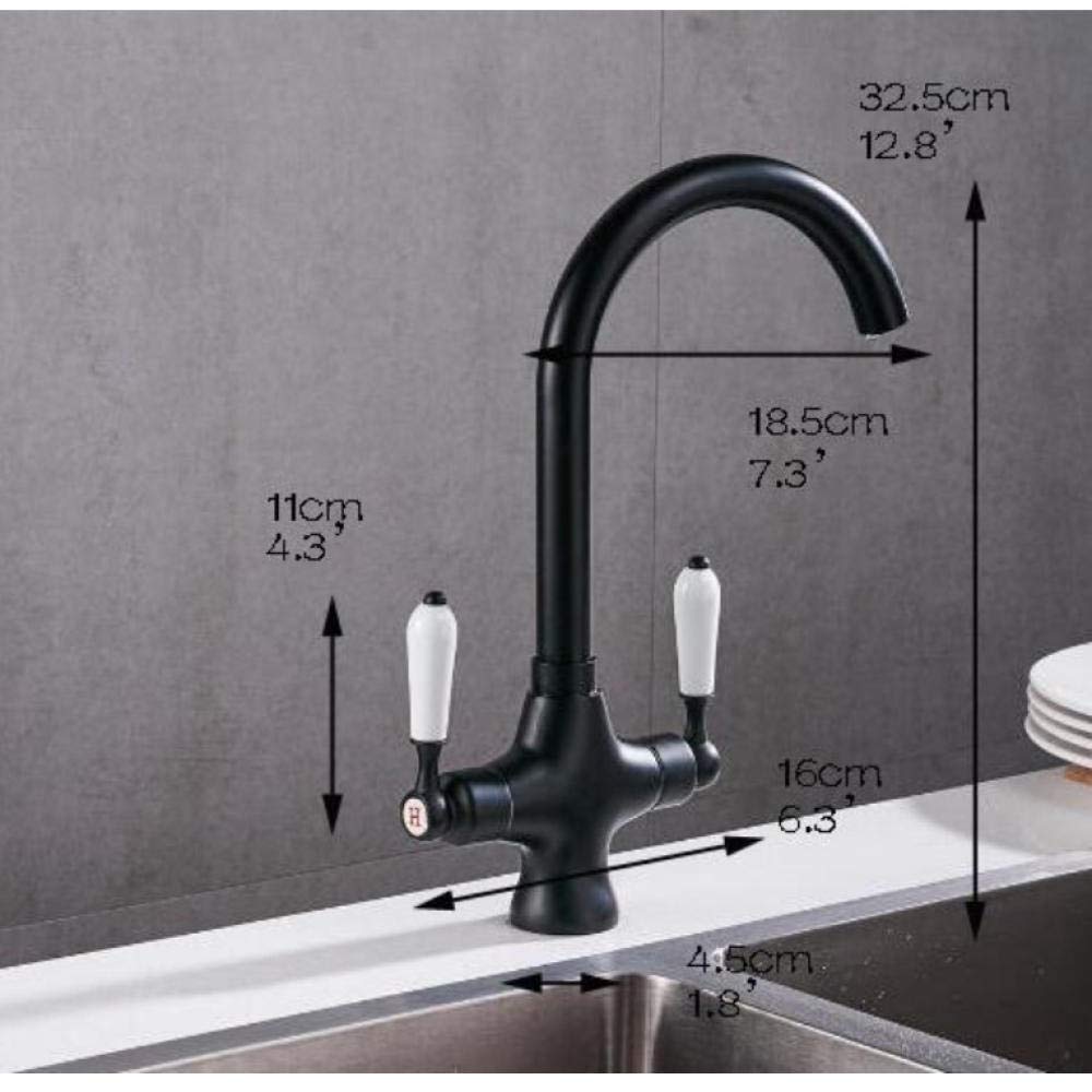 **Black Double Handle Kitchen Faucet with Deck Plate - Hot and Cold Water Mixer Tap for Sink - Perfect for Modern Kitchens, Restaurants, and Home Renovations**