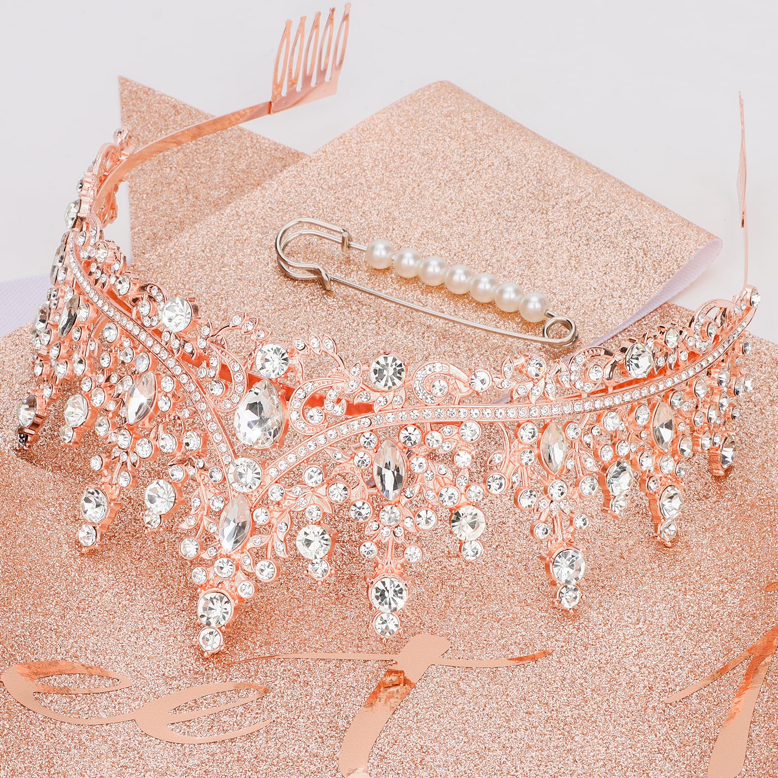Casoty Sweet 16 Birthday Sash & Tiara Set for Girls - Sparkling Glitter Sash with Pearl Pin - 16th Birthday Party Decorations & Gifts - Perfect for Sweet Sixteen Celebrations, Quinceañeras & Special Milestone Parties