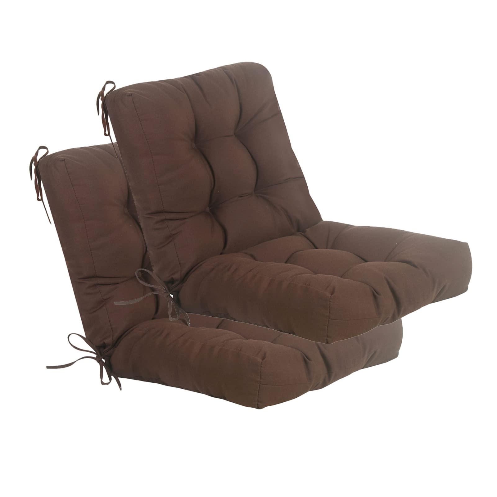 QILLOWAY Outdoor Chair Cushions Set of 2 - Tufted Back and Seat Pillows for Patio Furniture, Spring Summer Replacement Cushions in Coffee Brown (Perfect for Deck, Garden, Poolside & Outdoor Lounging)