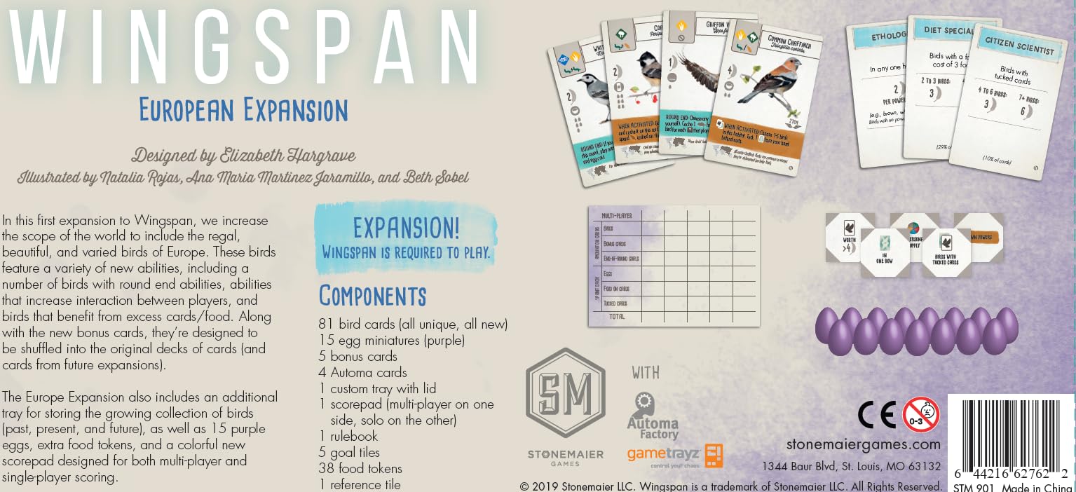Wingspan European Expansion Board Game by Stonemaier Games - English Edition | Strategic Bird Card Game for Family Game Night & Board Game Enthusiasts