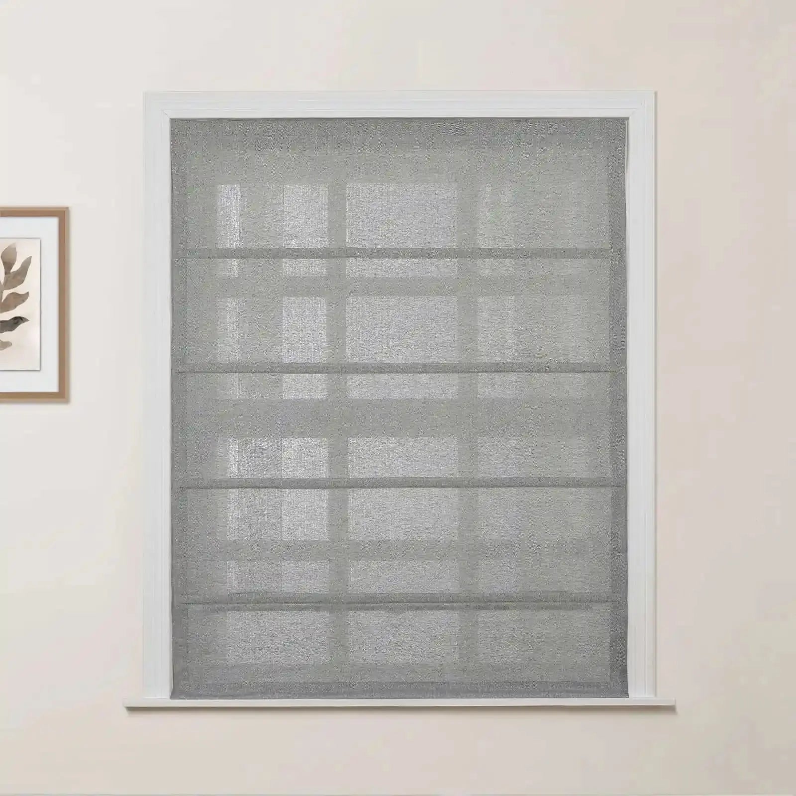 Ron Linen Cotton Herringbone Roman Shade - Cordless Window Treatment for Living Room, Bedroom & Office (Blackout/Sheer Options)