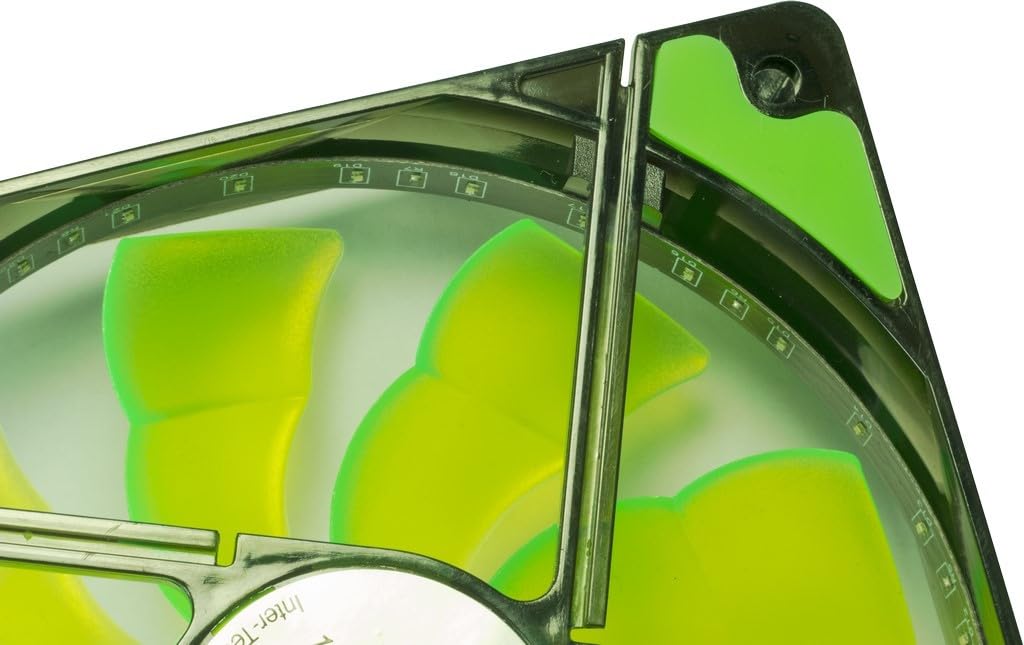INTER TECH 120mm LED Fan - Green Illuminated PC Case Fan for Gaming & Modding