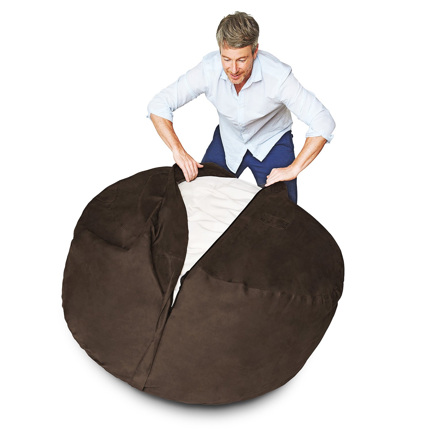 Luxury Microsuede Bean Bag Cover - Machine Washable 4-Foot Replacement Cover with Brown Inlay | Perfect for Living Room, Game Room & Dorm Decor | Soft & Durable Furniture Protector