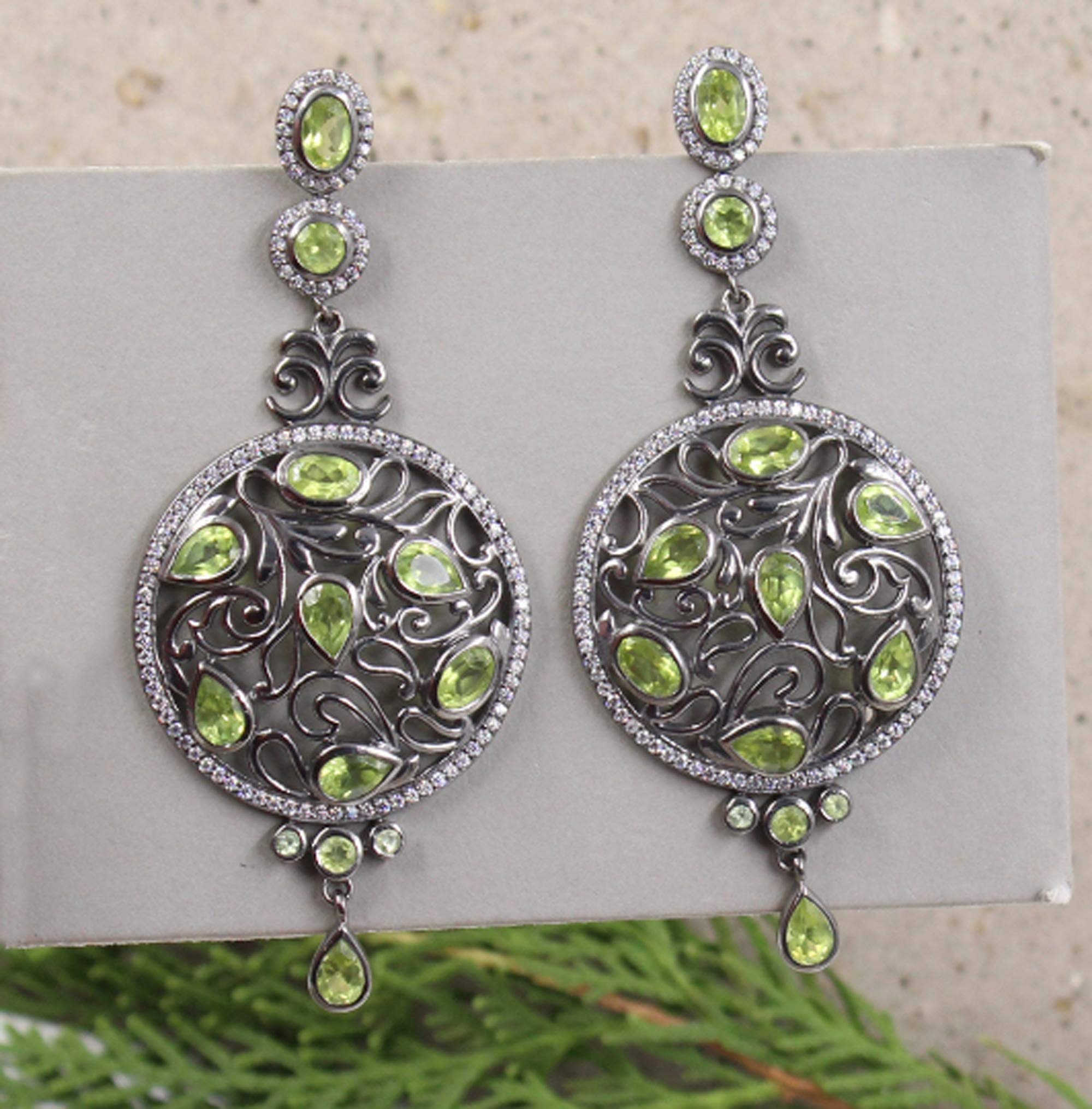 Stunning Vintage Peridot CZ Earrings - Black Rhodium Drop Dangle Jewelry | 925 Sterling Silver Earrings for Women | Perfect Birthday Gift, Anniversary Present & Thanksgiving Gift Idea | Elegant for Parties, Weddings & Special Occasions