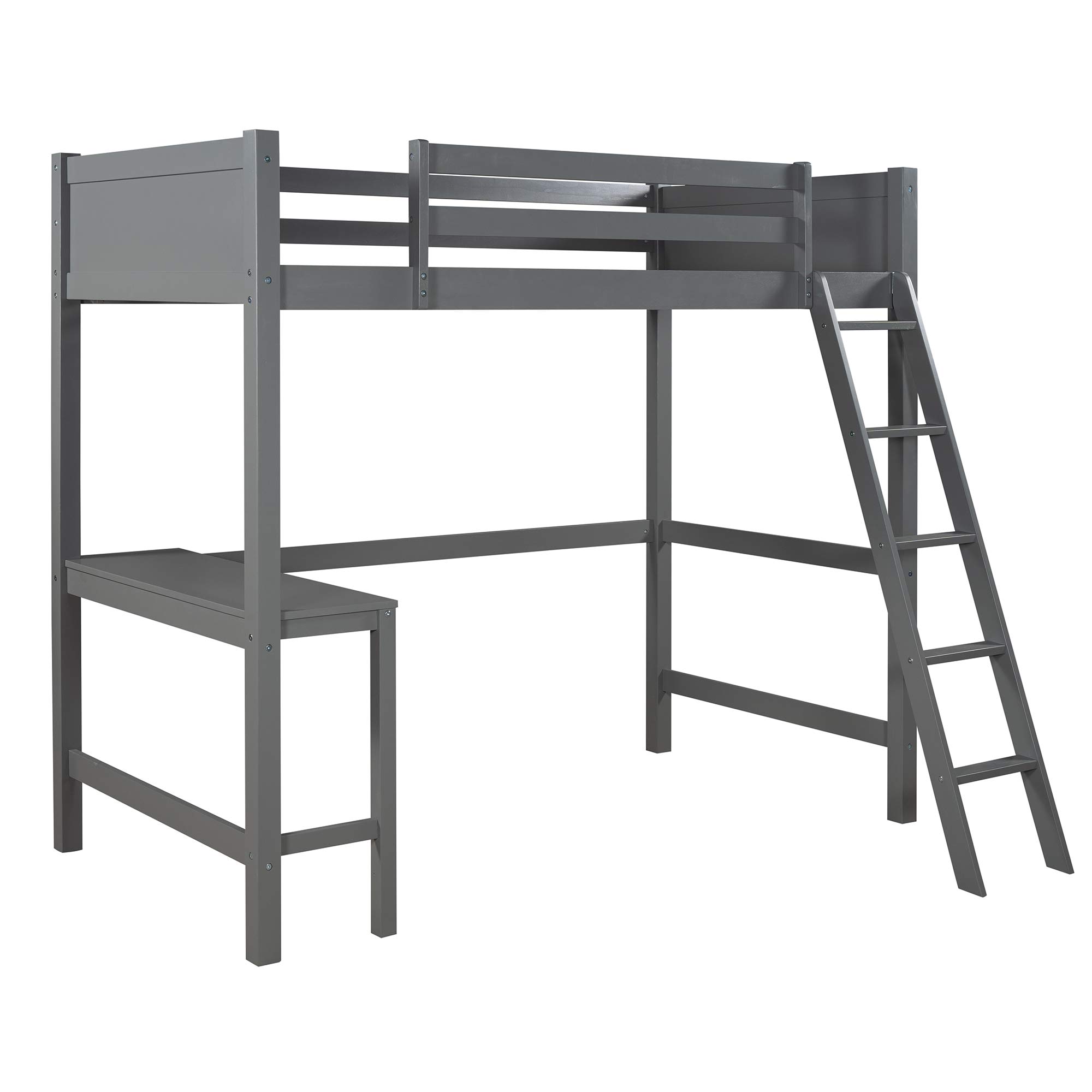 Merax Twin Size Loft Bed with Study Desk - Sturdy Wooden Bunk Bed Frame with Safety Ladder & Guardrail - Space-Saving Kids/Teens Loft Bed in Gray - Perfect for Small Bedrooms, Dorm Rooms & Studio Apartments