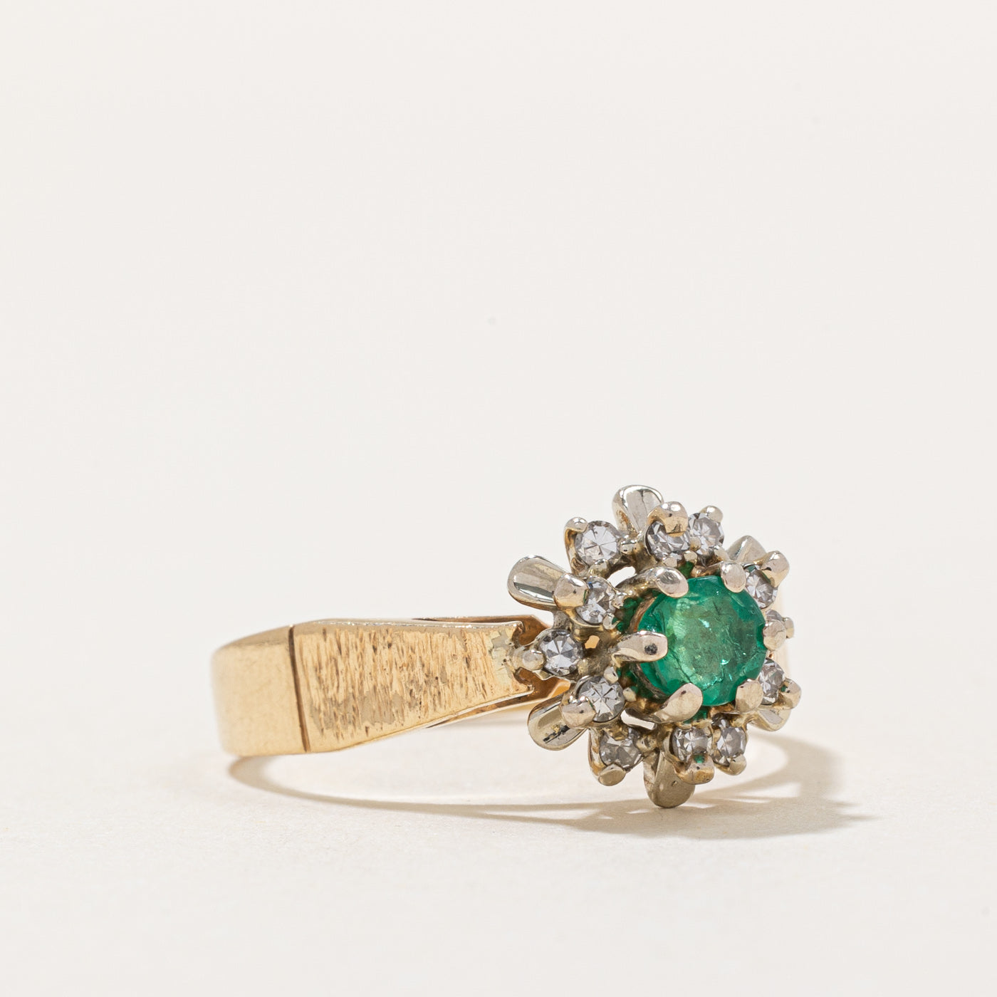 Emerald and Diamond Halo Engagement Ring - 0.20ct Center Stone, 0.12ctw Side Stones - Size 6.75 - Perfect for Proposals, Anniversaries & Special Occasions