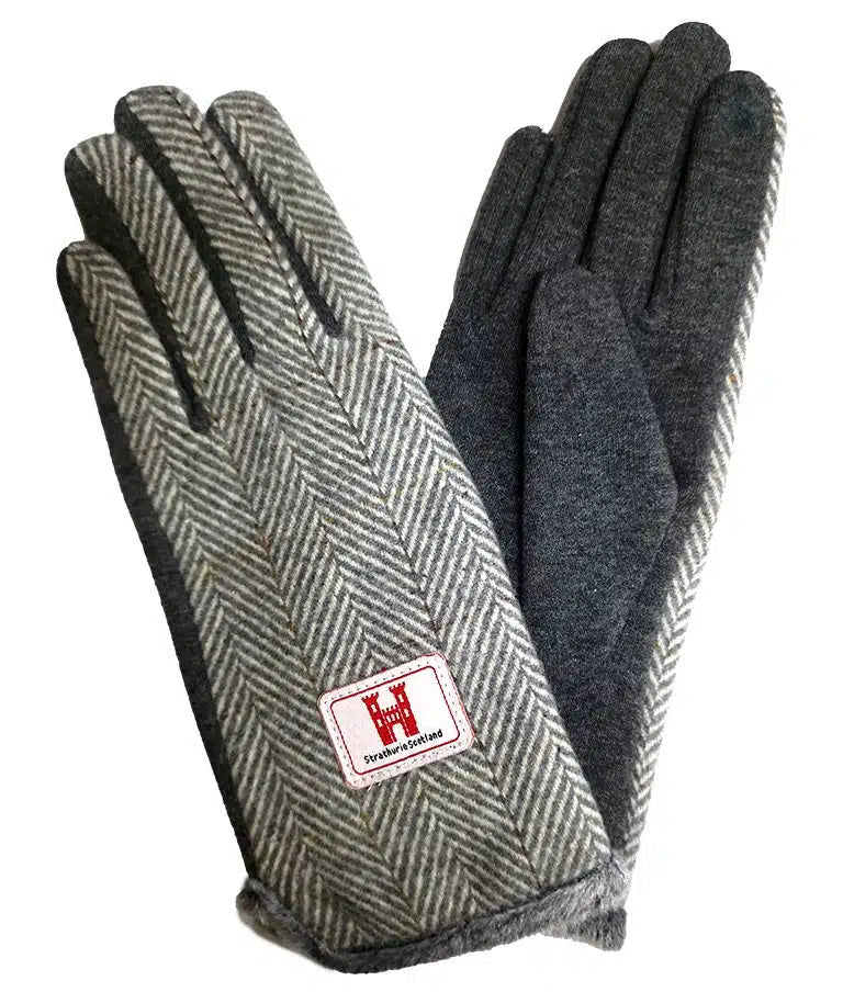 Women's Light Herringbone Tweed Gloves - Elegant Winter Fashion Accessory for Outdoor Activities, Driving & Cold Weather Protection
