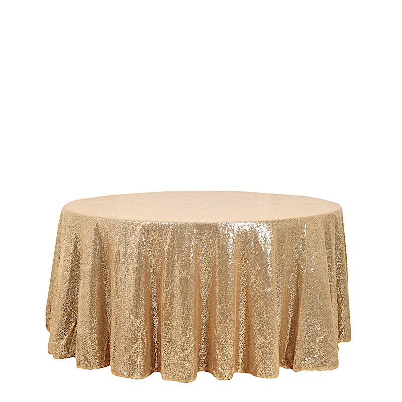 120-Inch Gold Sequin Round Tablecloth - Elegant Wedding Party Cake Dessert Table Cover for Special Events | Perfect for Banquets, Bridal Showers & Holiday Celebrations