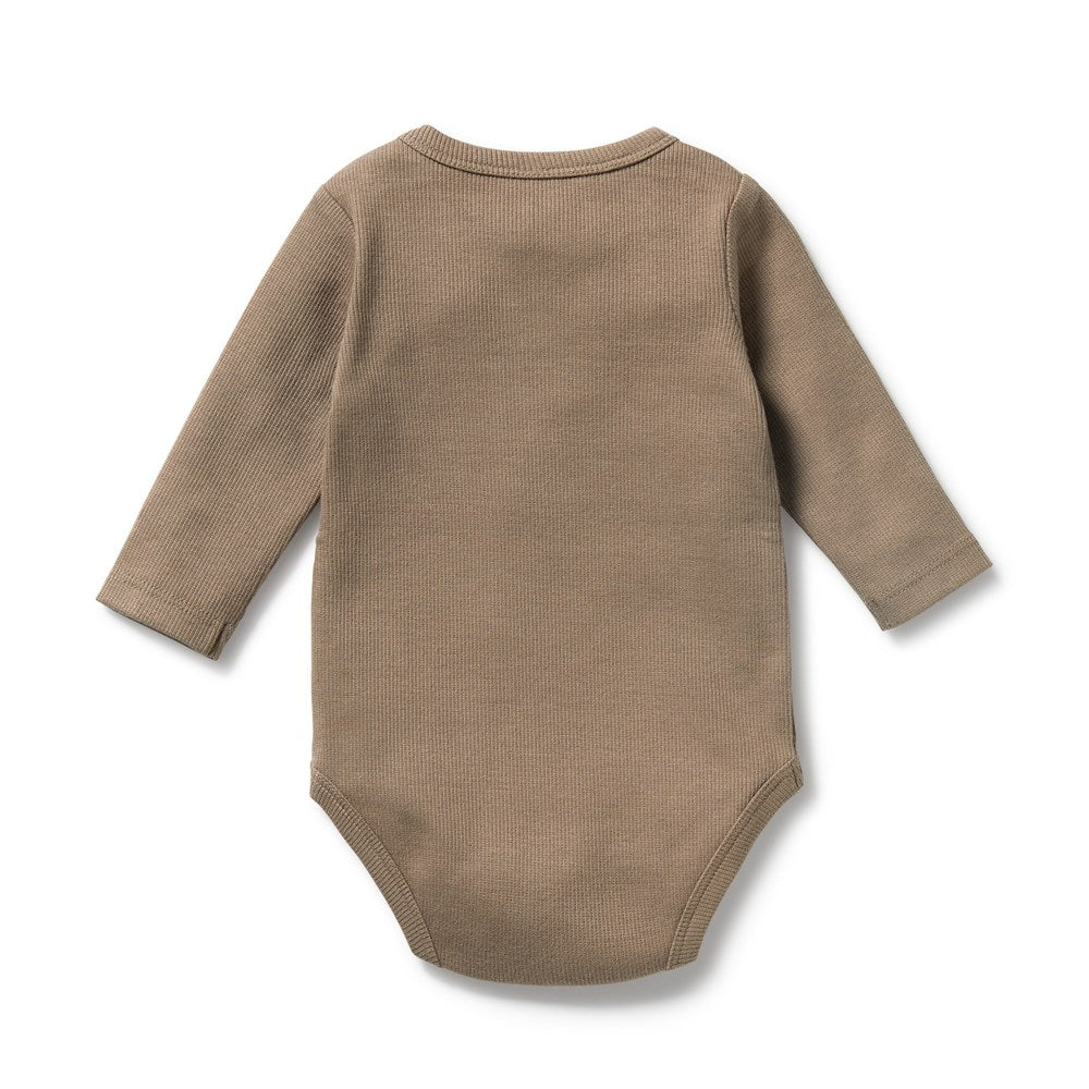 Organic Walnut Long Sleeve Ribbed Bodysuit for Babies - Soft & Comfortable Outfit for Everyday Wear, Playtime & Photo Shoots