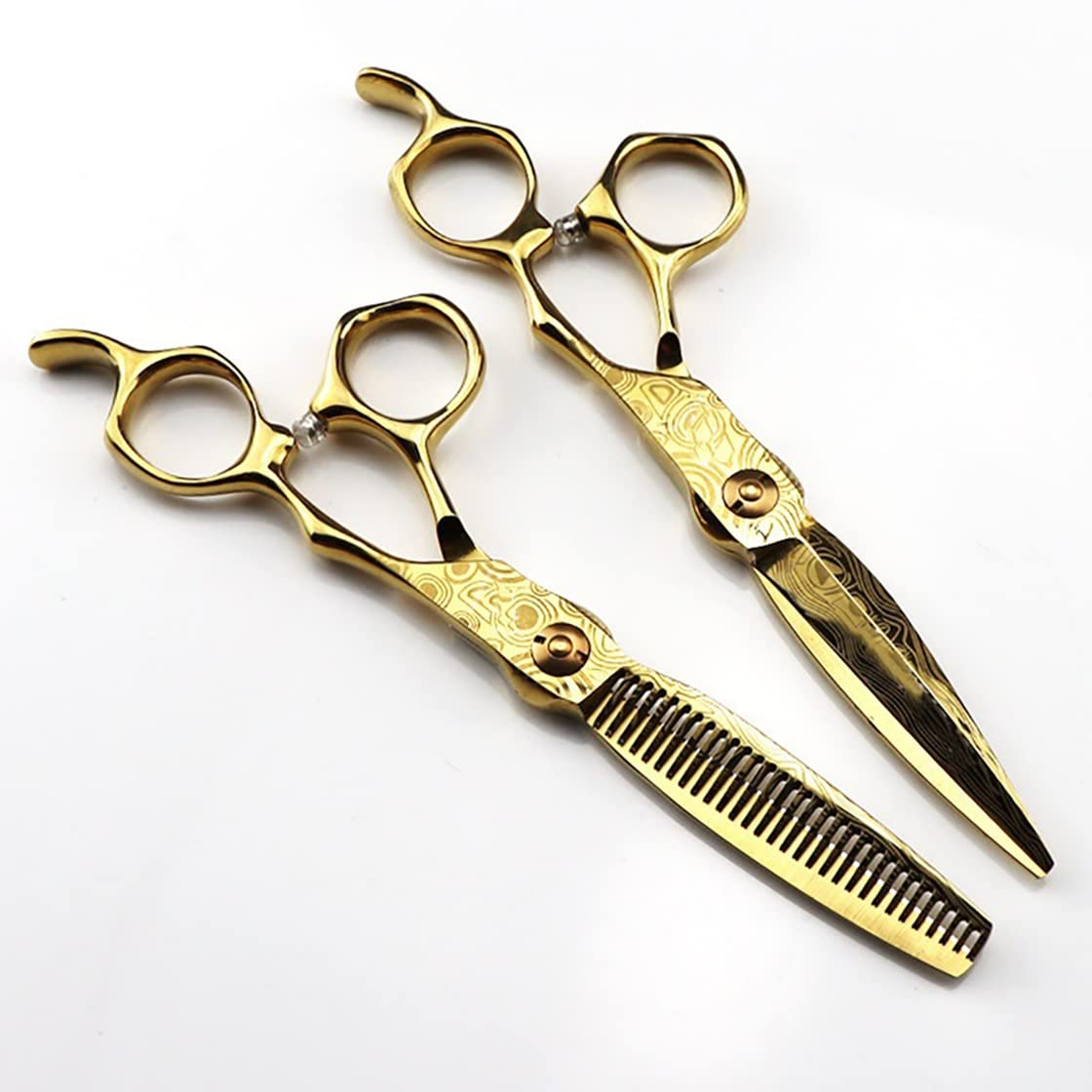 Professional 6 Inch Japanese 440C Stainless Steel Barber Scissors & Thinning Shears Set - Gold Hair Cutting Scissors for Salon, Hairstylists & Home Use - Precision Hairdressing Tools for Smooth Cuts & Styling