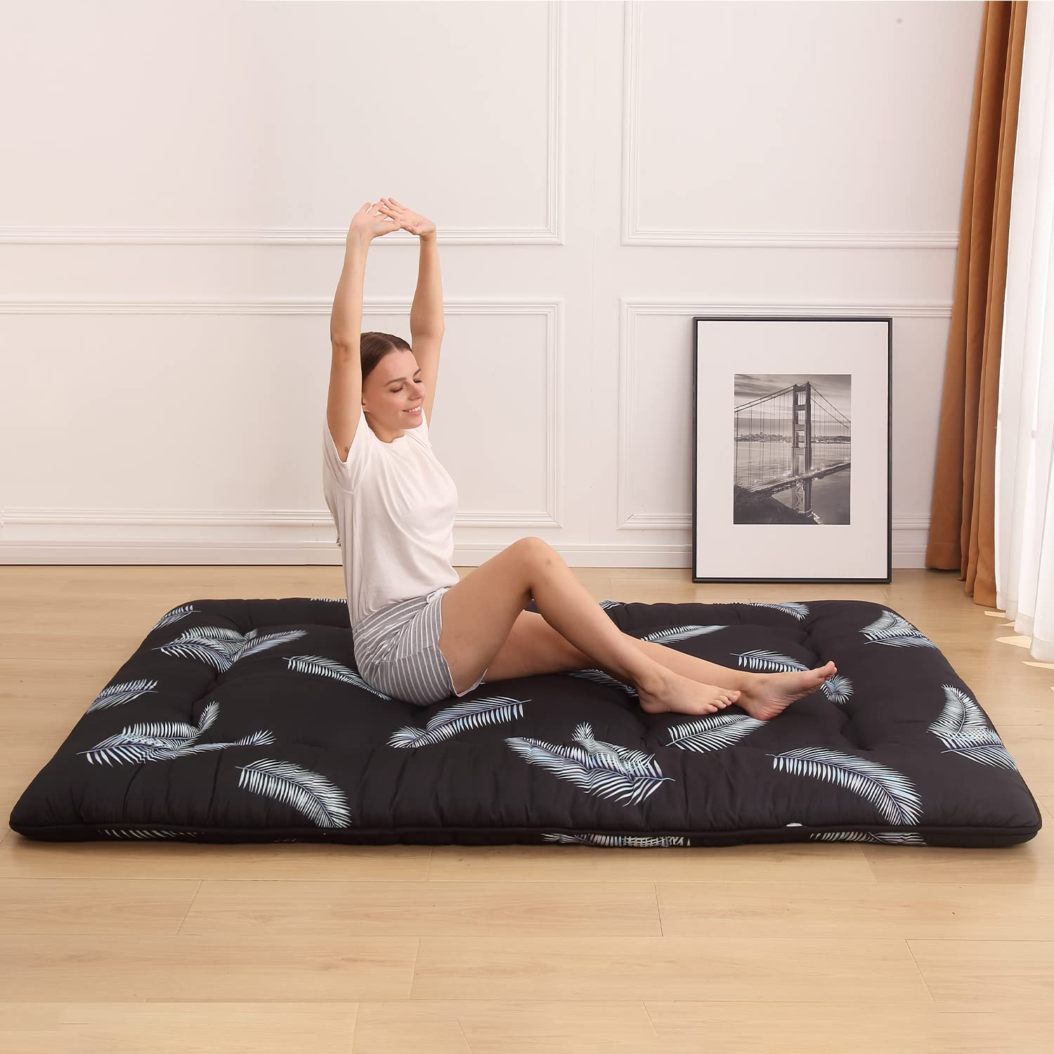Japanese Futon Mattress - Foldable Floor Mattress with Washable Cover, Portable Tatami Mat for Camping, Travel & Guest Bedding (Black Feather, Full Size) | Perfect for Small Spaces, Sleepovers & Outdoor Adventures
