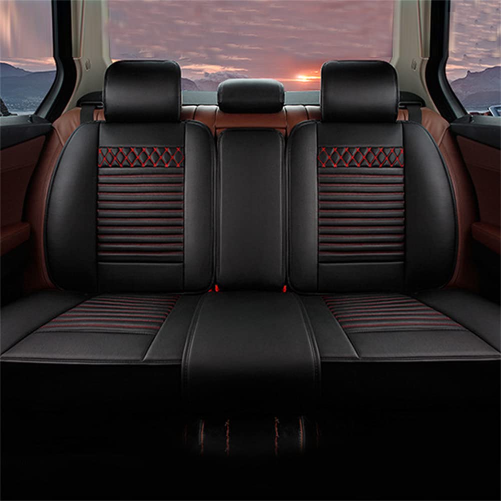 Premium Genuine Leather Car Seat Covers for Volkswagen Touran 5-Seater (2004-2015 Models) - Waterproof, Scratch-Resistant, Non-Slip Seat Protectors with Airbag Compatibility (Full Set, Black/Red) - Perfect for Family Road Trips, Daily Commuting & Luxury Car Interior Upgrade