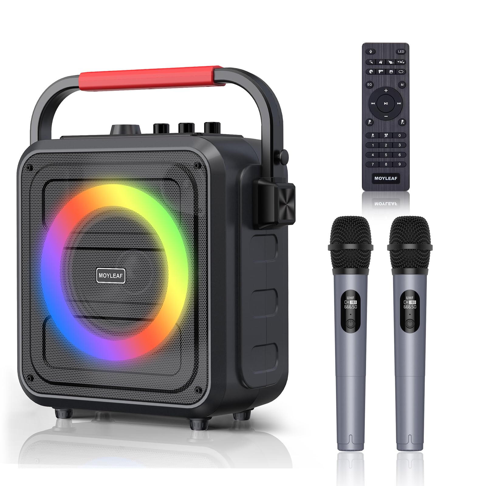 Portable Bluetooth Karaoke Machine with 2 Wireless Microphones - LED Lights, Remote Control, TF Card/USB/AUX Input, TWS & REC Function - Perfect for Family Parties, Indoor/Outdoor Singing & Entertainment