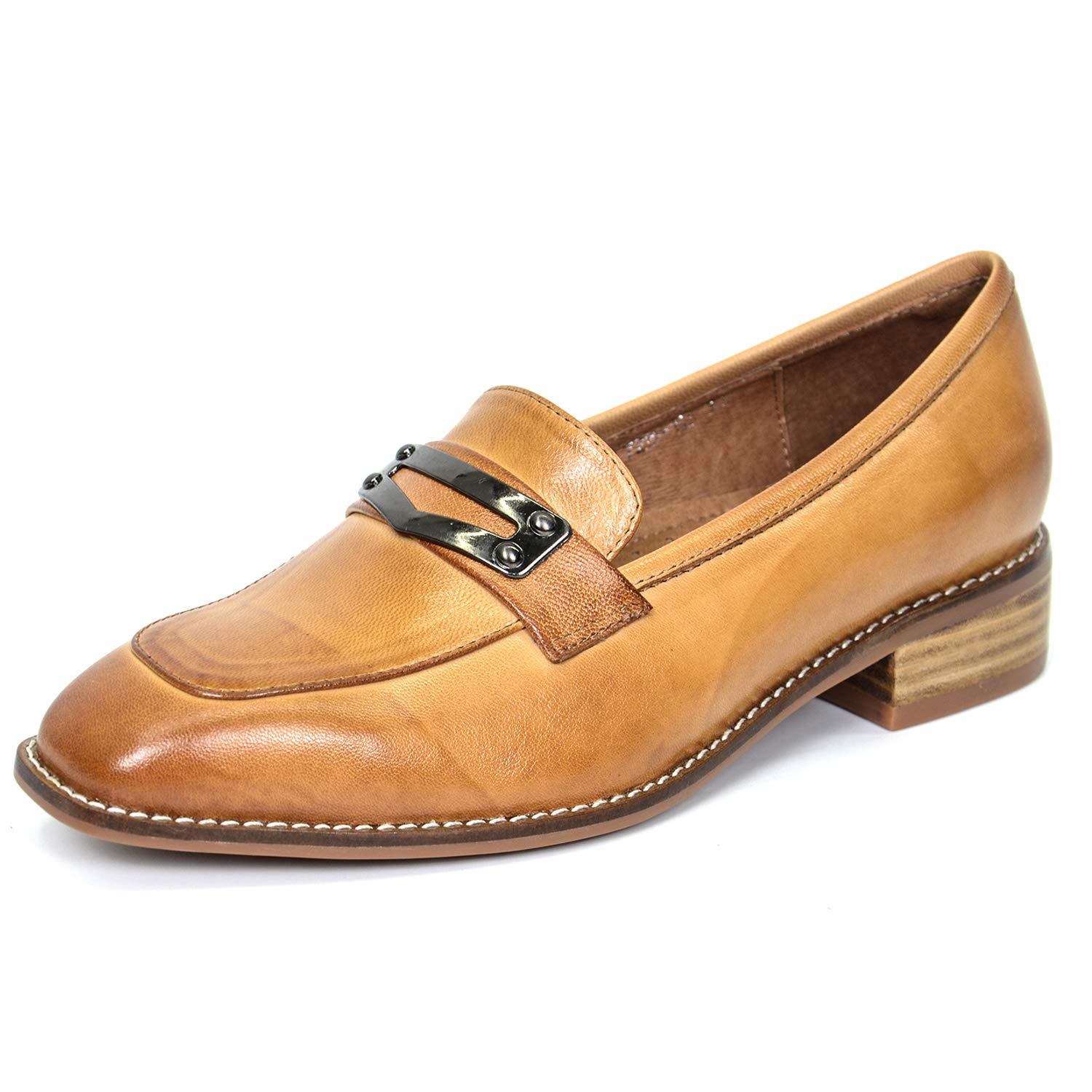 Women's Leather Penny Loafers - Square Toe Slip-On Dress Shoes for Office & Casual Wear | Comfortable & Stylish Work Flats for Women | Perfect for Business, Travel & Everyday Outfits