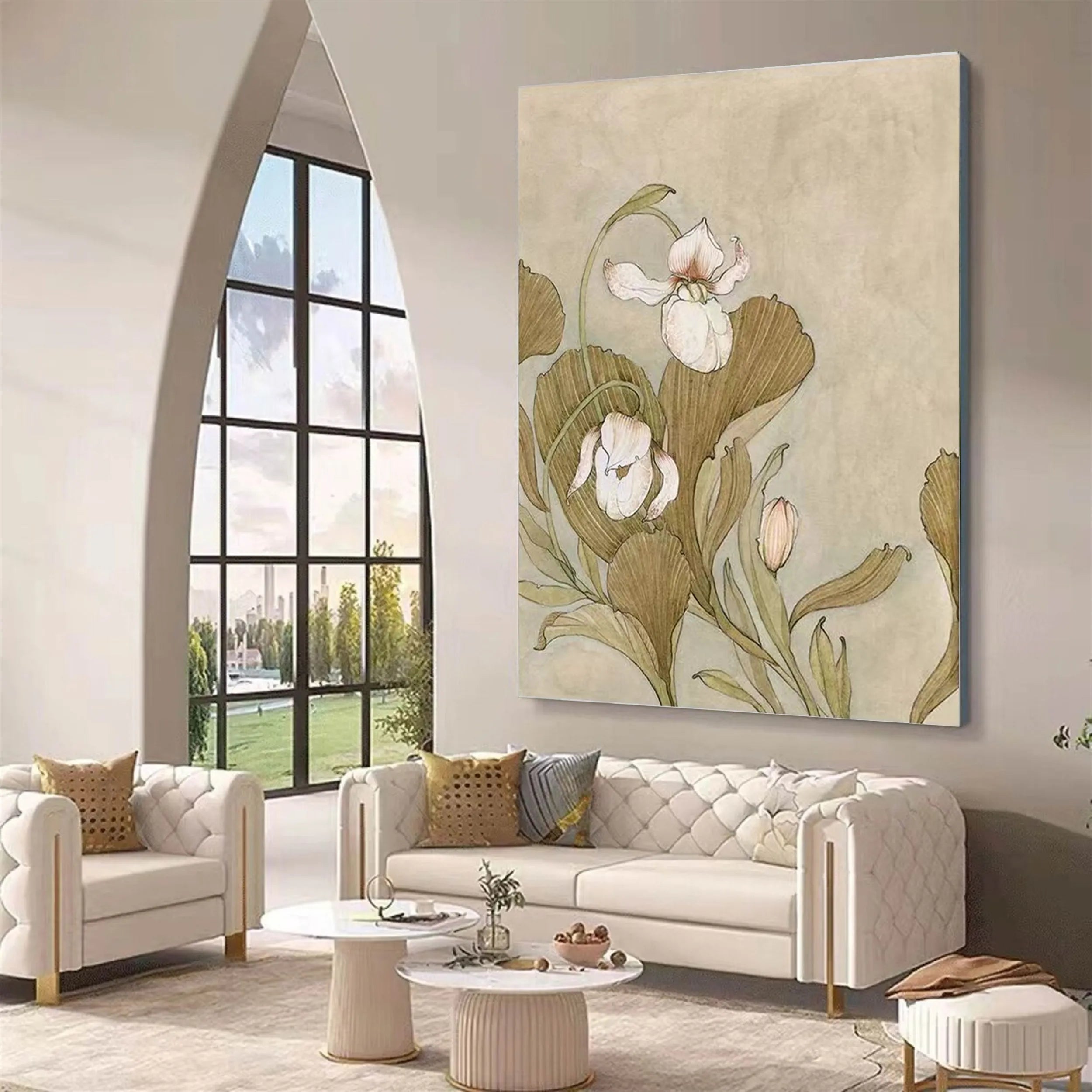 Beautiful Flower and Tree Painting #FT069 - Handmade Canvas Art for Home Decor, Living Room, Bedroom & Office Wall