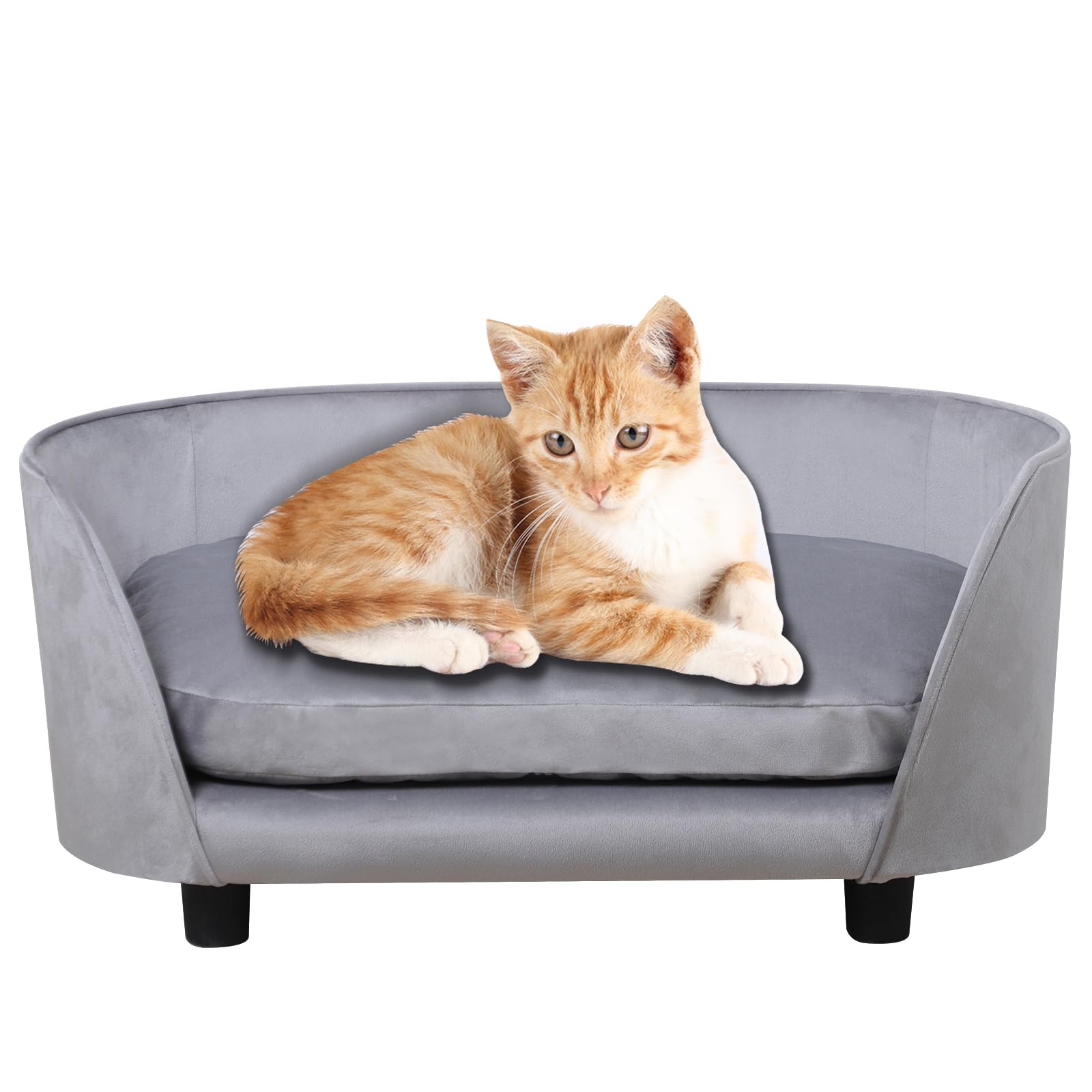 Premium Wooden Pet Sofa Bed - Washable Velvet Couch for Small Dogs & Cats - Cozy Pet Bed with Removable Cushion & Sturdy Frame (Grey) - Perfect for Living Room, Bedroom or Pet Corner