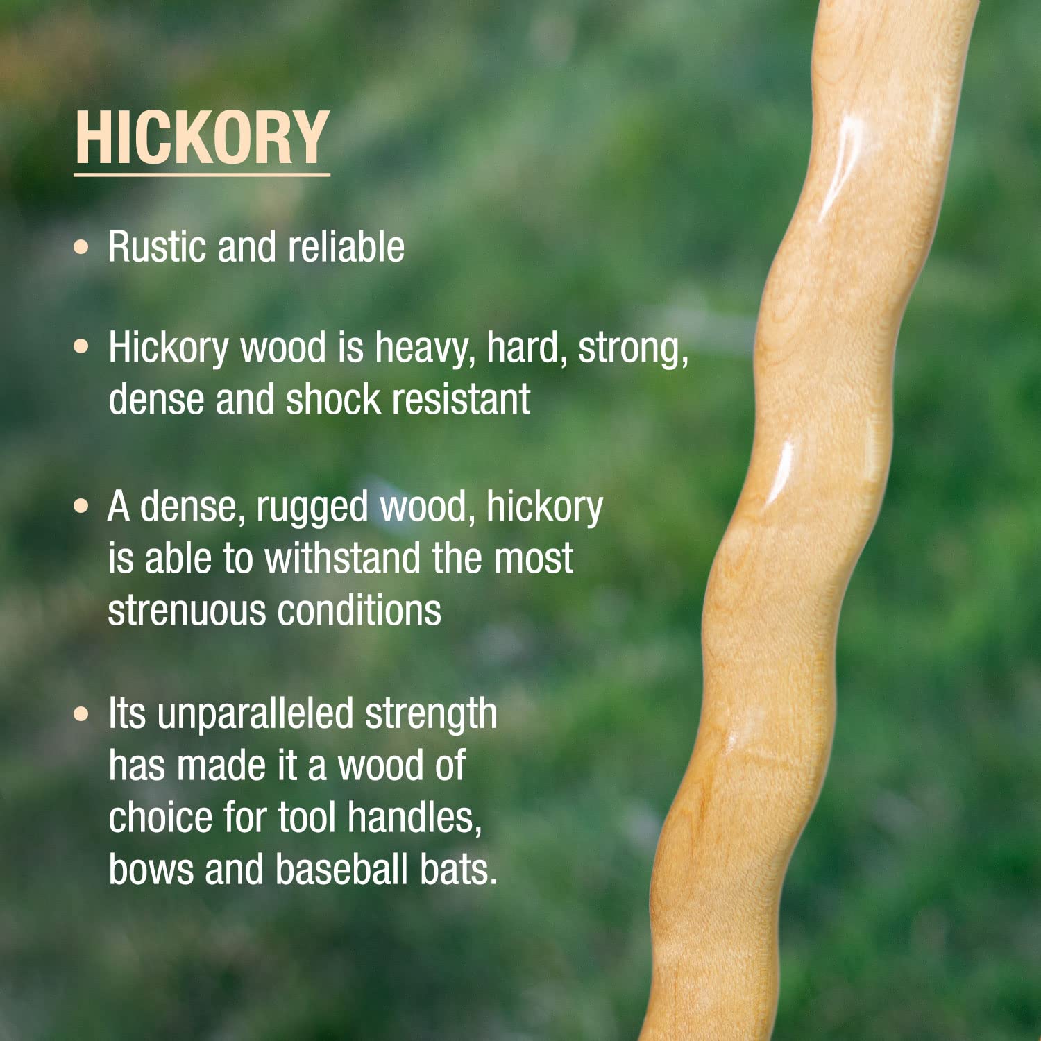 Brazos Rustic Wood Walking Stick - Handcrafted Hiking Cane for Men & Women - Durable Outdoor Support for Hiking, Trekking & Mobility Assistance