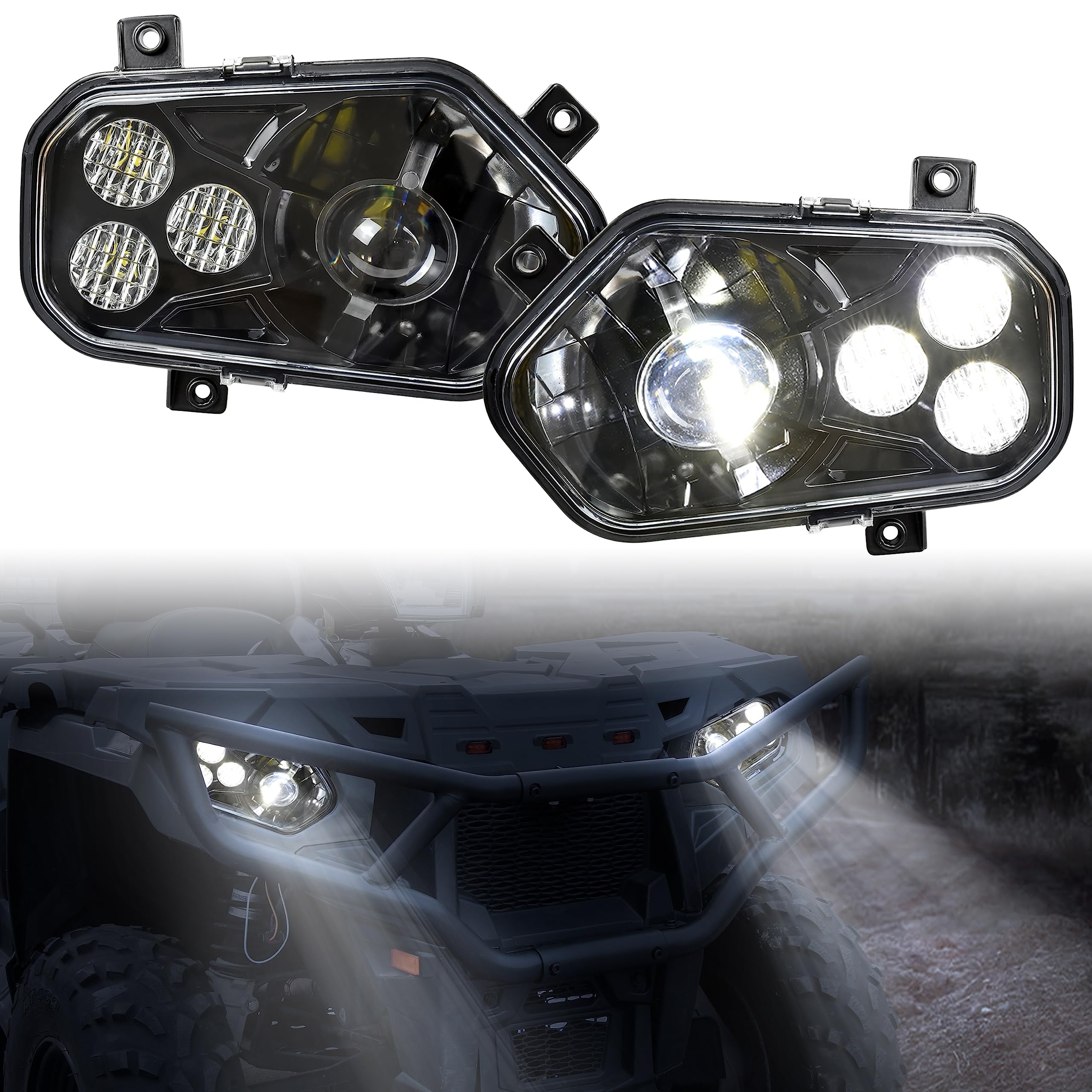 SAUTVS LED Headlights with Angel Eye for Polaris Sportsman 400 500 550 570 800 850 (2009-2017) - High/Low Beam LED Front Lamps for ATV & UTV - Perfect for Off-Roading, Night Riding & Trail Adventures