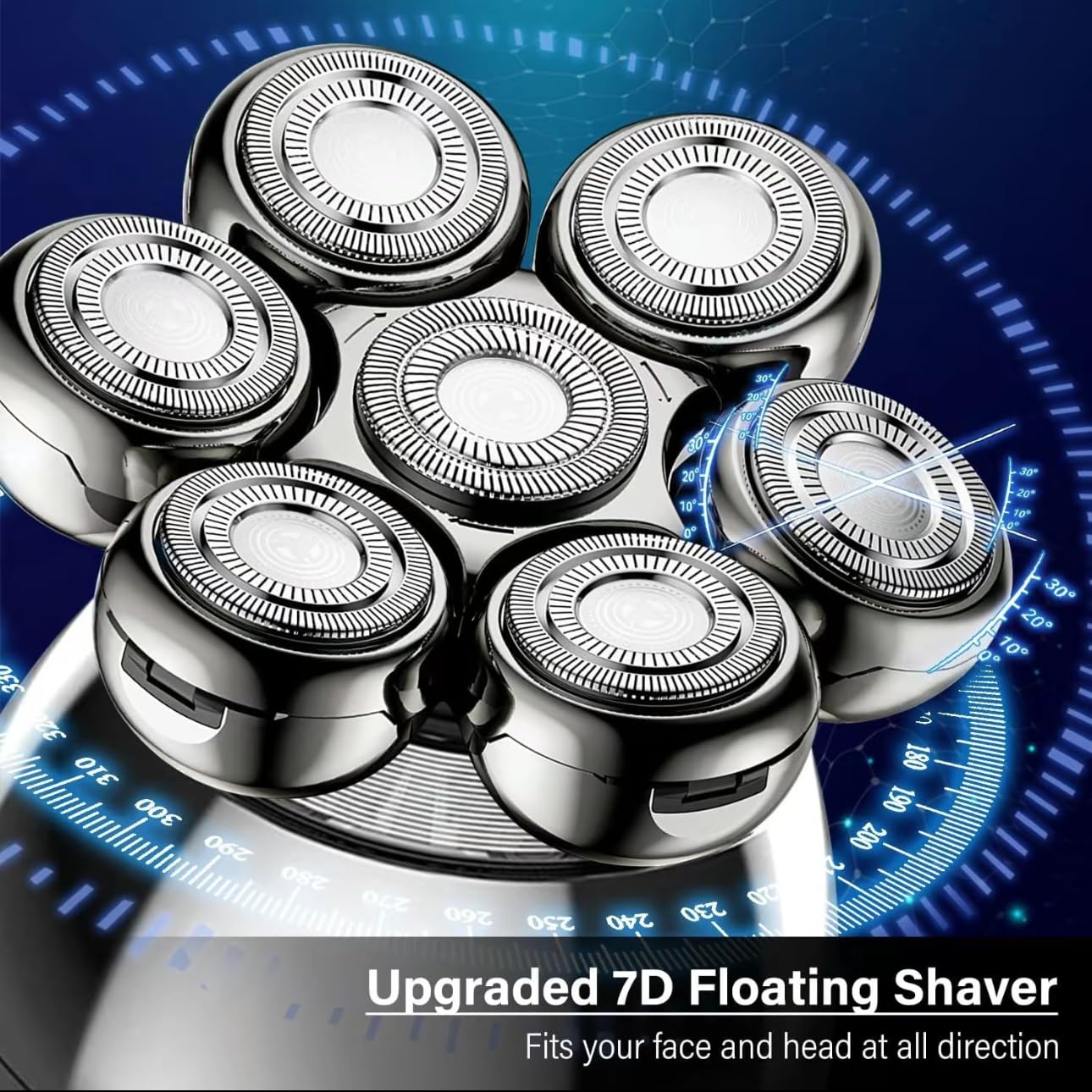 6-in-1 Electric Head Shaver for Men - Wet & Dry Rechargeable Hair Trimmer with Charging Base & Comfort Grip - Smooth Bald Shaving for Home, Travel & Gym Use