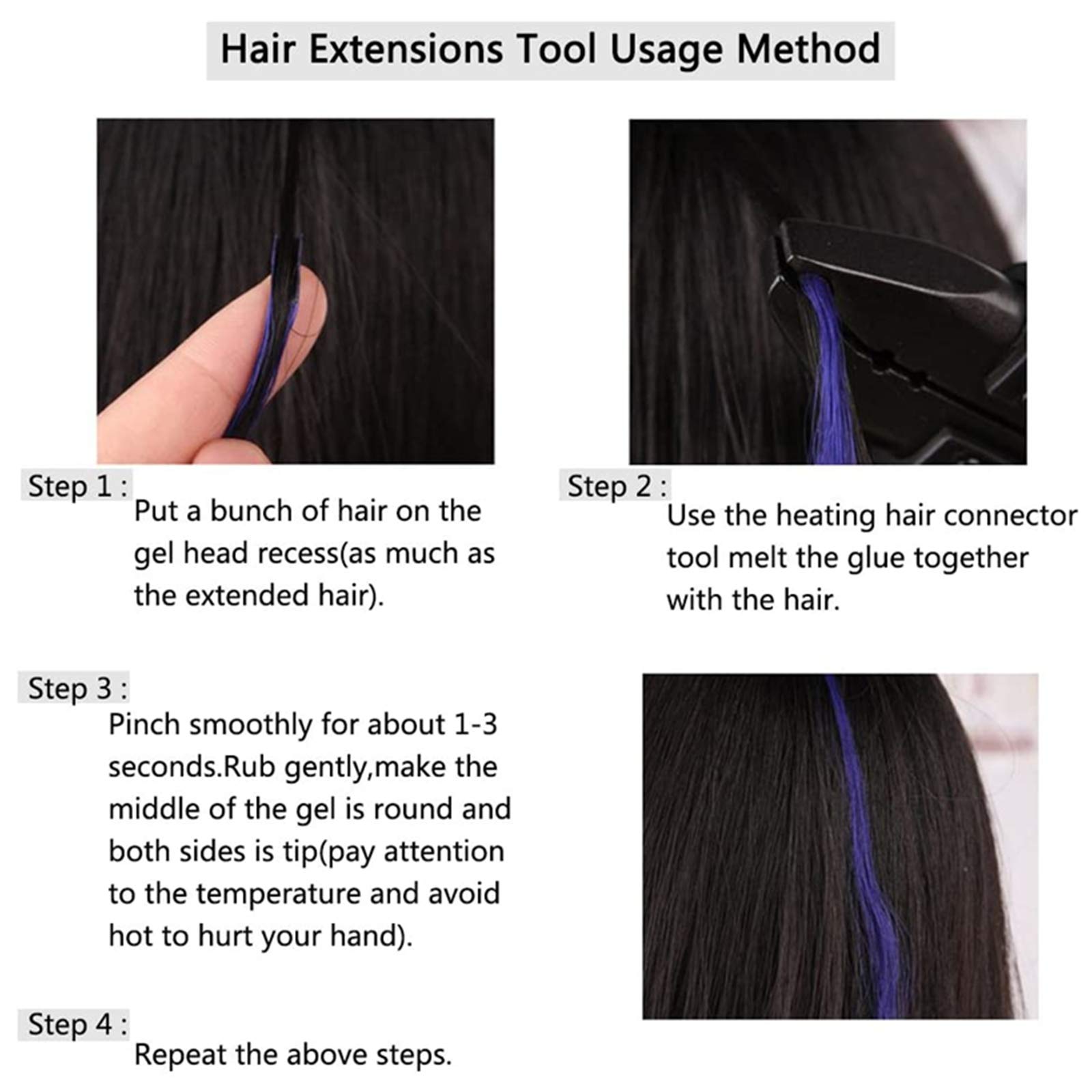 Professional Fusion Hair Iron & Human Hair Extensions Kit - 1 Hair Connector with 50 Spacer Templates for Seamless Hair Blending | Perfect for Salon Stylists & DIY Hair Extensions at Home