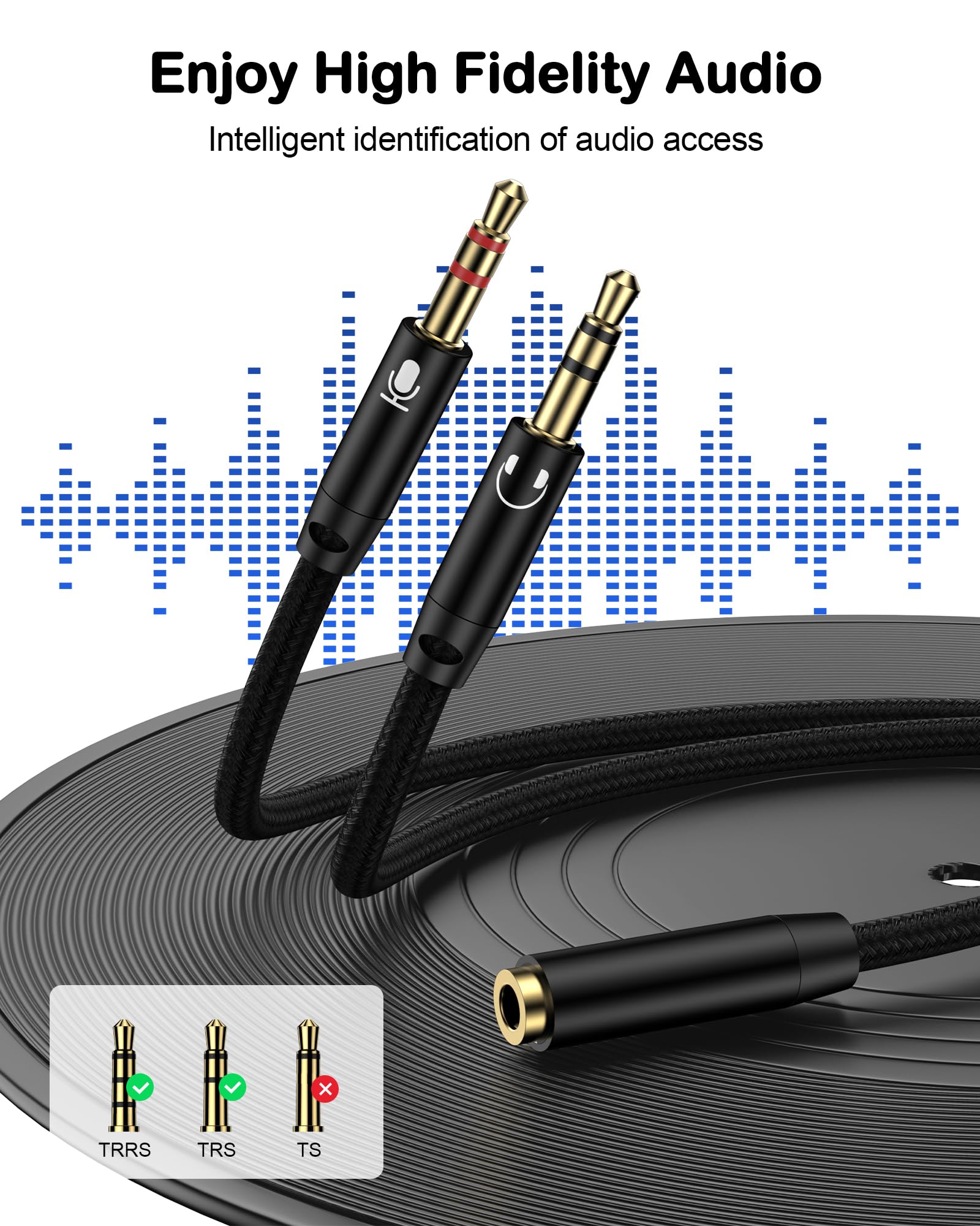 Braided 3.5mm Female to Dual Male Audio Splitter - 2-in-1 Headphone Mic Y Adapter for PC, Gaming Headset, Laptop & Speakers | Aux Cable Converter for Clear Audio & Mic Separation | Perfect for Online Gaming, Video Calls & Music Streaming