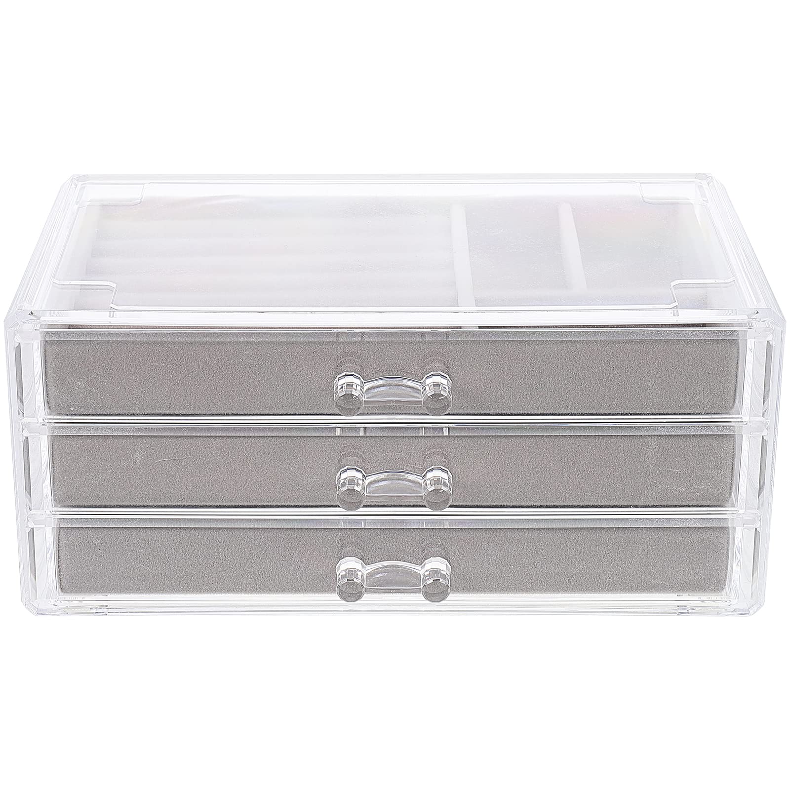 LUOZZY Decorative Jewelry Box Organizer with Drawer - Gray Plastic Tabletop Storage for Rings, Earrings & Necklaces - Perfect for Bedroom, Dresser & Vanity Organization