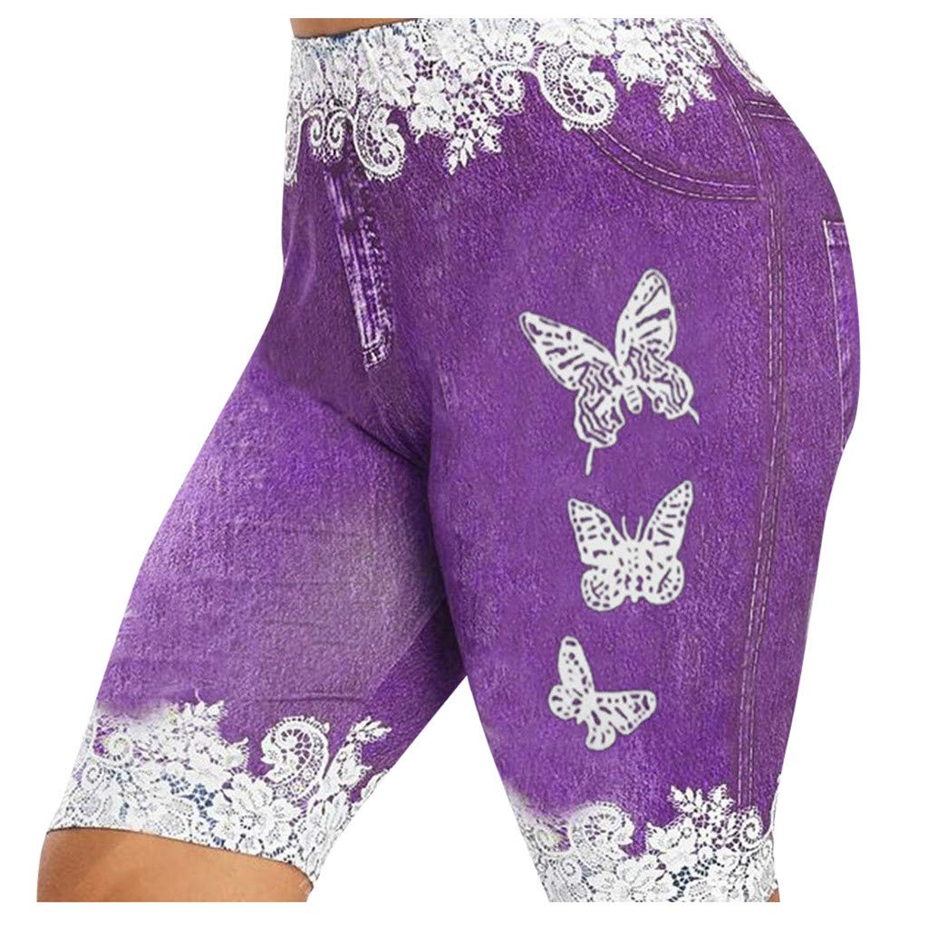 **Plus Size Women's Skinny Butterfly Print Jeggings - Faux Denim Jean Shorts & Trendy Sweat Shorts | Casual Summer Outfits & Lounge Wear**