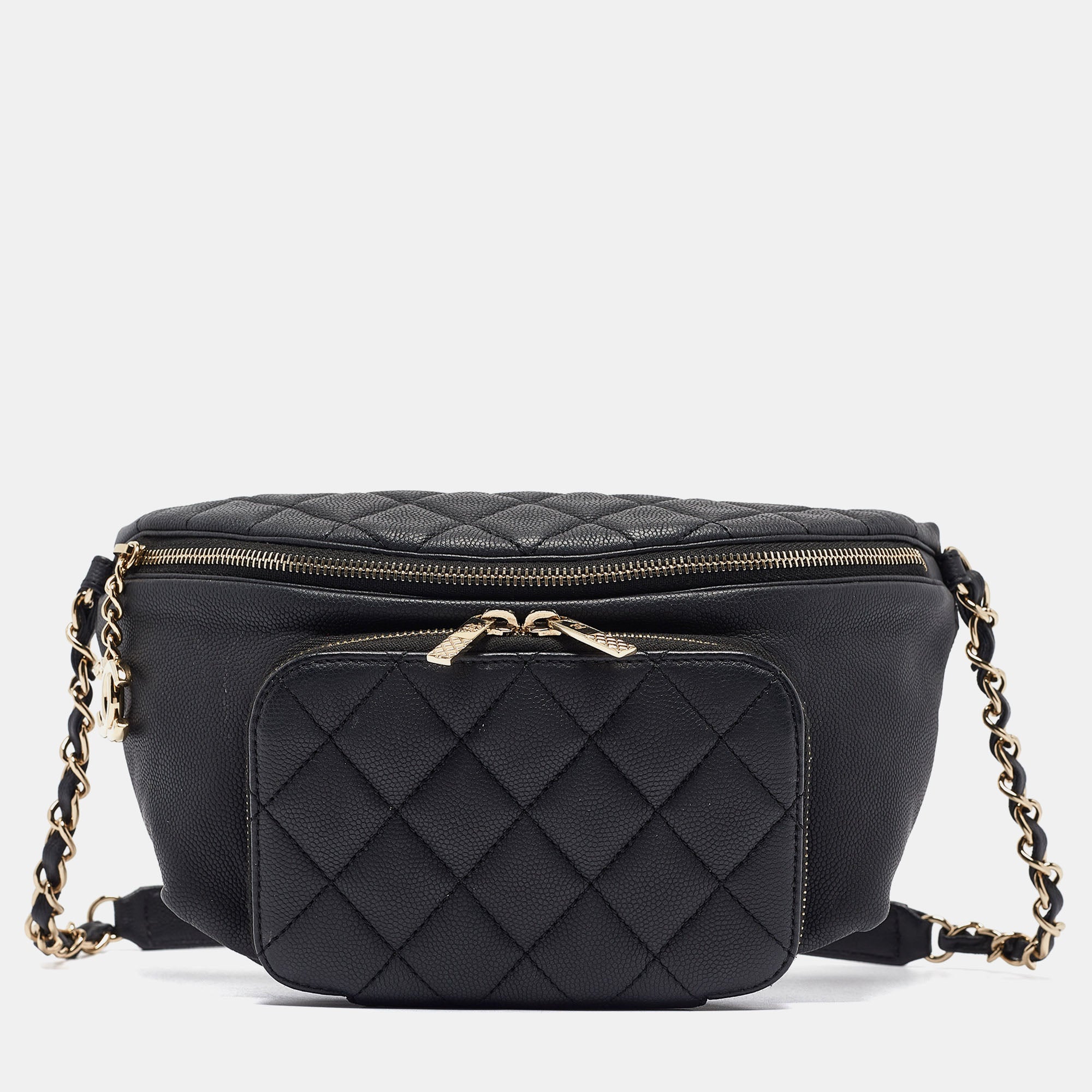Luxury Black Caviar Leather Business Waist Bag for Men & Women - Perfect for Office, Travel, and Everyday Use