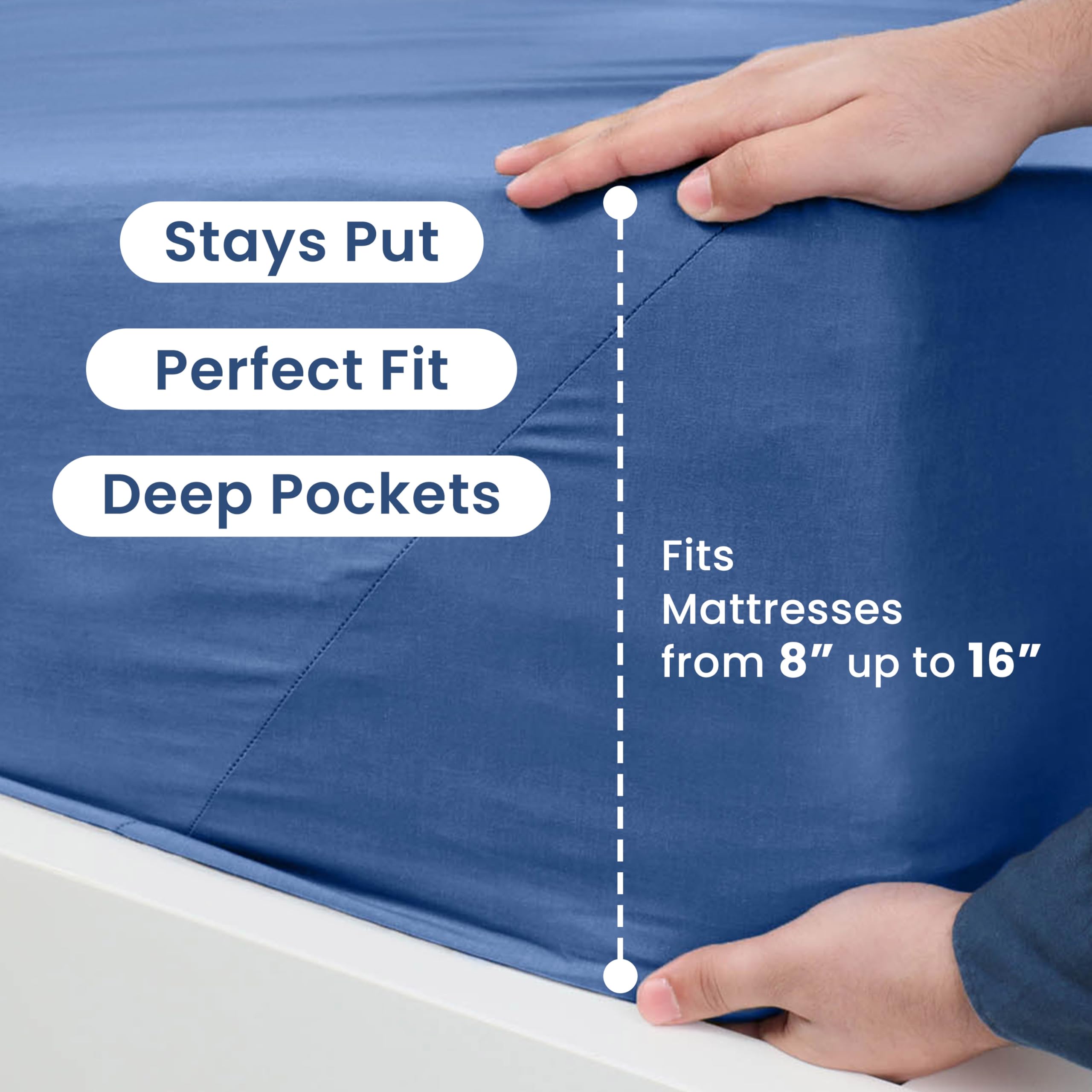 3 Piece Twin Sheets Set - Soft Breathable Brushed Cotton Blend Bedding | Wrinkle Resistant & Durable Twin Size Fitted Sheet, Flat Sheet & Pillowcase | Perfect for Kids Rooms, Guest Beds & Dorm Rooms | Lightweight Easy Care Comfortable Sheets in Blue