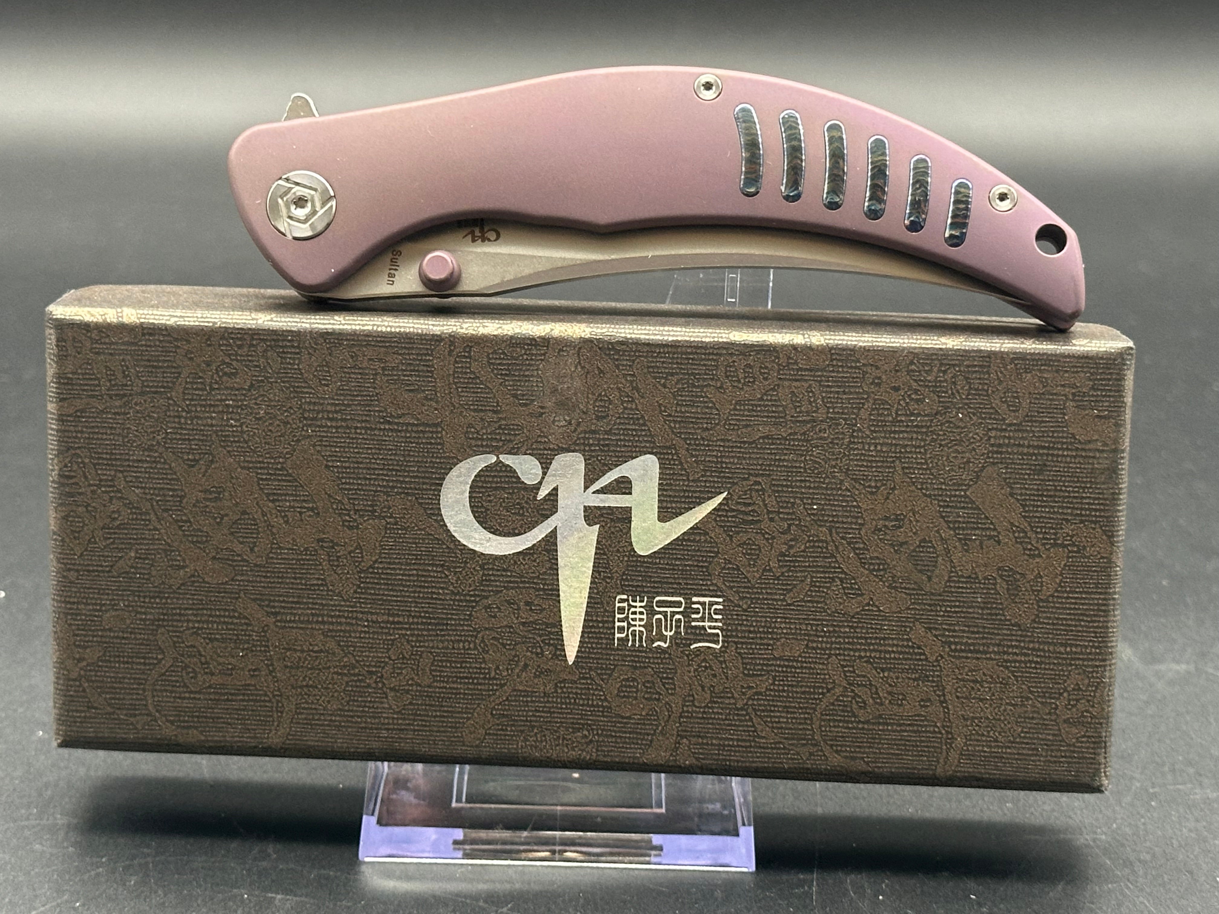 CH Knives Sultan Folding Knife - Purple Titanium Handle, S35VN Steel Plain Edge - EDC, Outdoor Camping, Survival & Everyday Carry