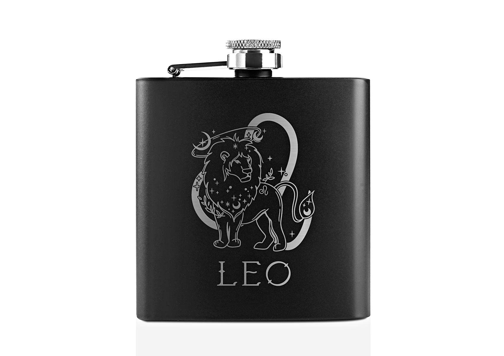 Onebttl Zodiac Themed Stainless Steel Hip Flask 6oz - Leo Horoscope Gift for Men & Women - Perfect for Birthday Presents, Party Favors & Outdoor Adventures