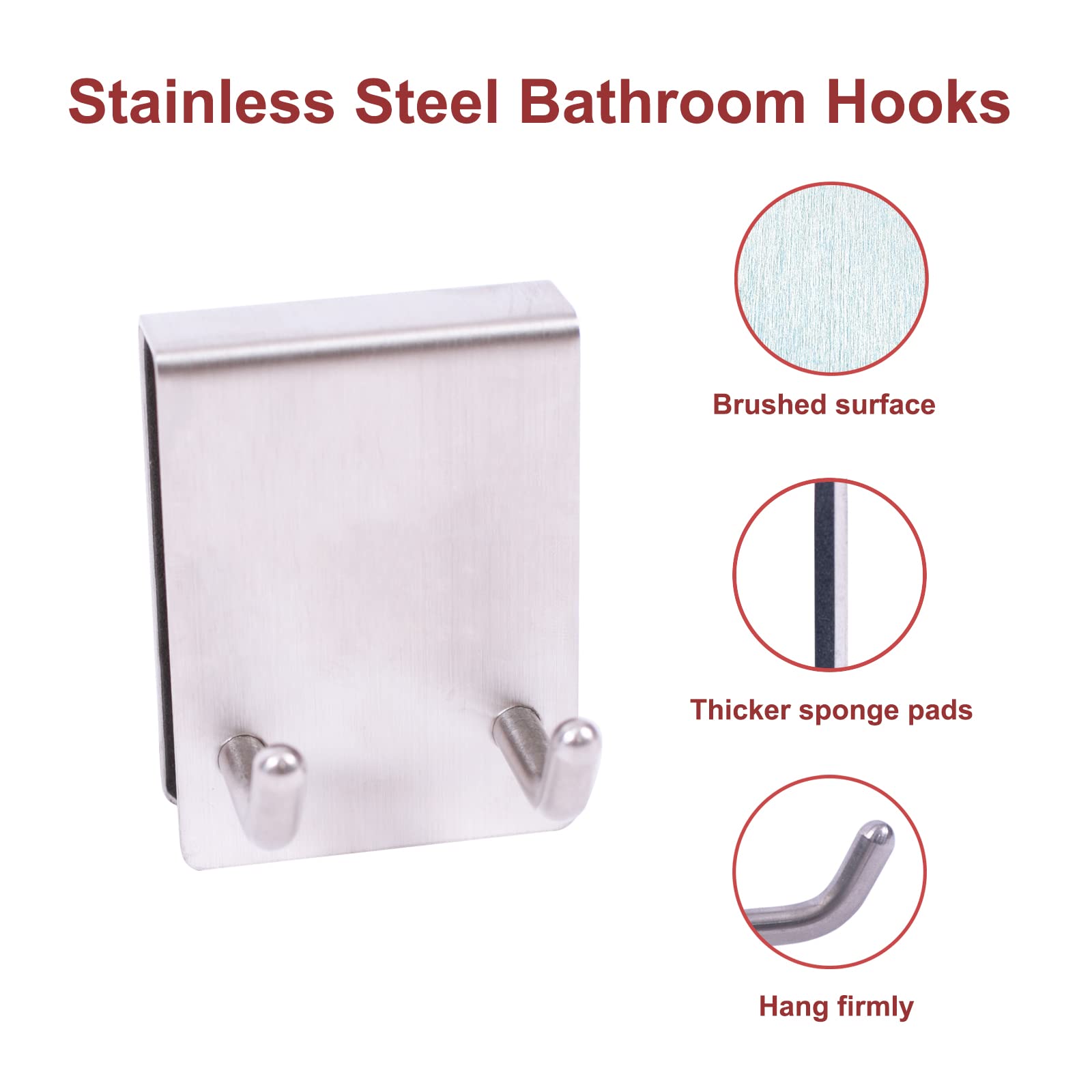Brushed Nickel Shower Door Towel Hooks - 2 Pack (Silver) - Heavy Duty Bathroom Hangers for Frameless Glass (0.32-0.39in) - Perfect for Hanging Razor, Squeegee, Loofah & Robe - Ideal for Spa, Gym & Home Bathroom Organization