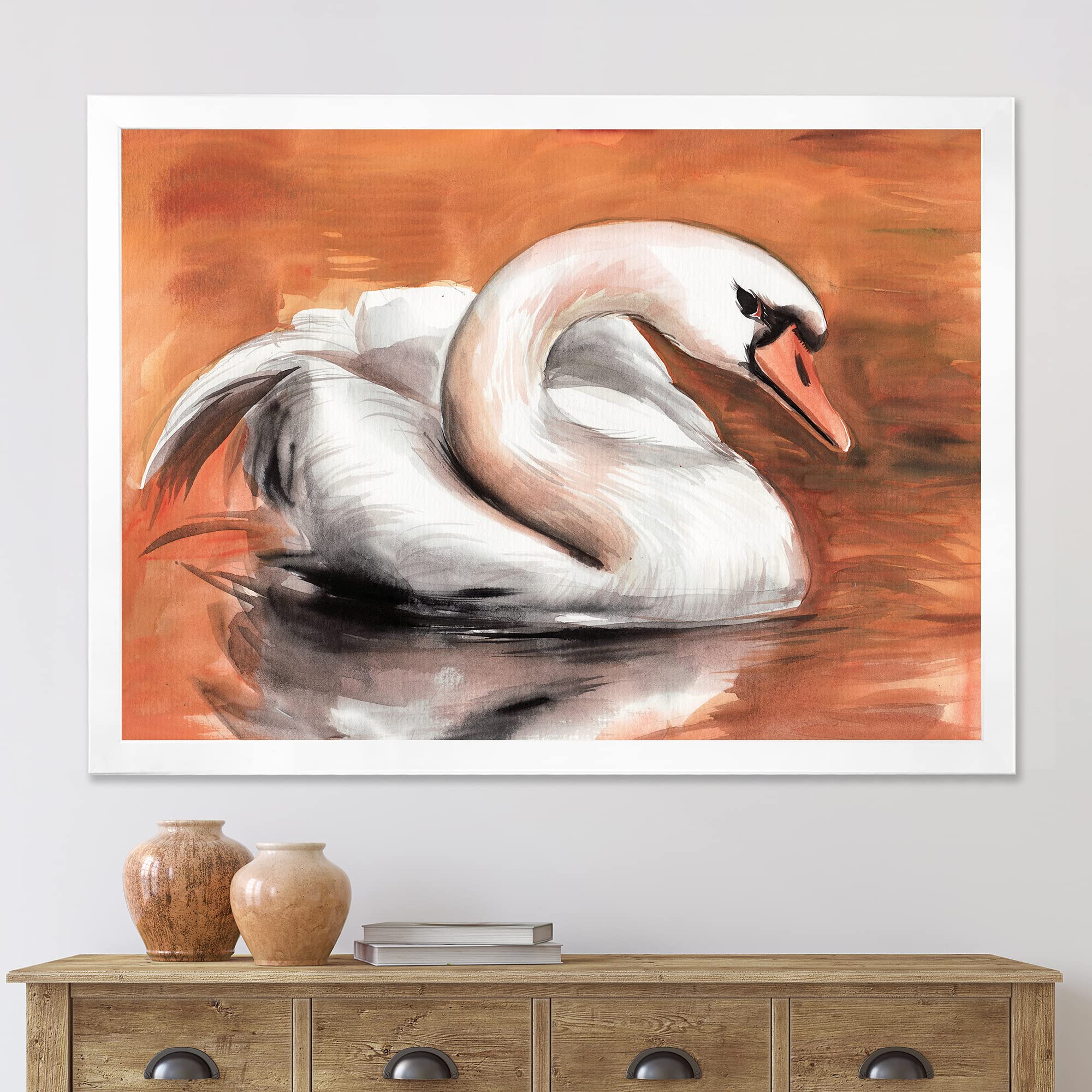 Elegant Swan on Water Traditional Framed Wall Art Painting - Perfect for Living Room, Bedroom & Office Decor