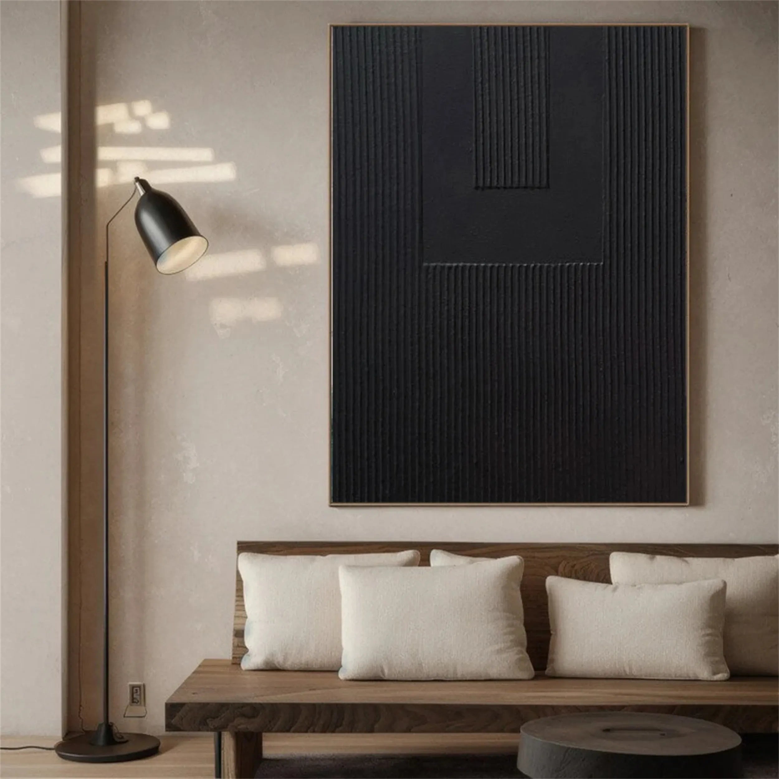 Black Minimalist Textured Painting Canvas #MZ090 - Modern Abstract Wall Art for Living Room, Bedroom & Office Decor