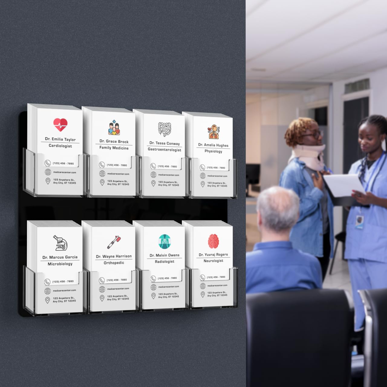 24 Pack Clear & Black Acrylic Business Card Holders - 8 Slot Wall Display for 2