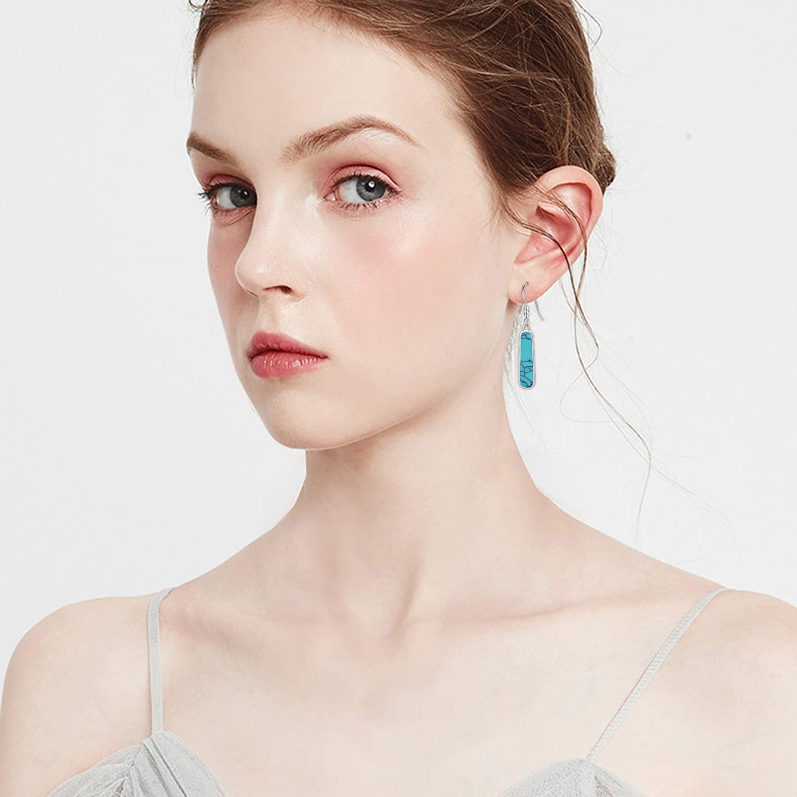 Turquoise Dangle Earrings for Women - S925 Sterling Silver Rectangle Leverback Gemstone Jewelry | Perfect for Parties, Weddings & Everyday Wear