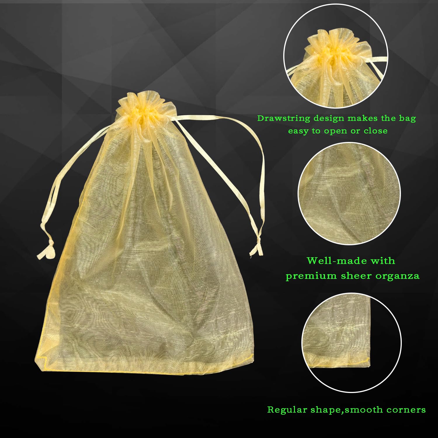 100pcs 6x9 Inches Gold Sheer Organza Drawstring Gift Bags - Perfect for Wedding Favors, Christmas Party Treats, Candy Packaging & Special Occasion Gift Wrapping