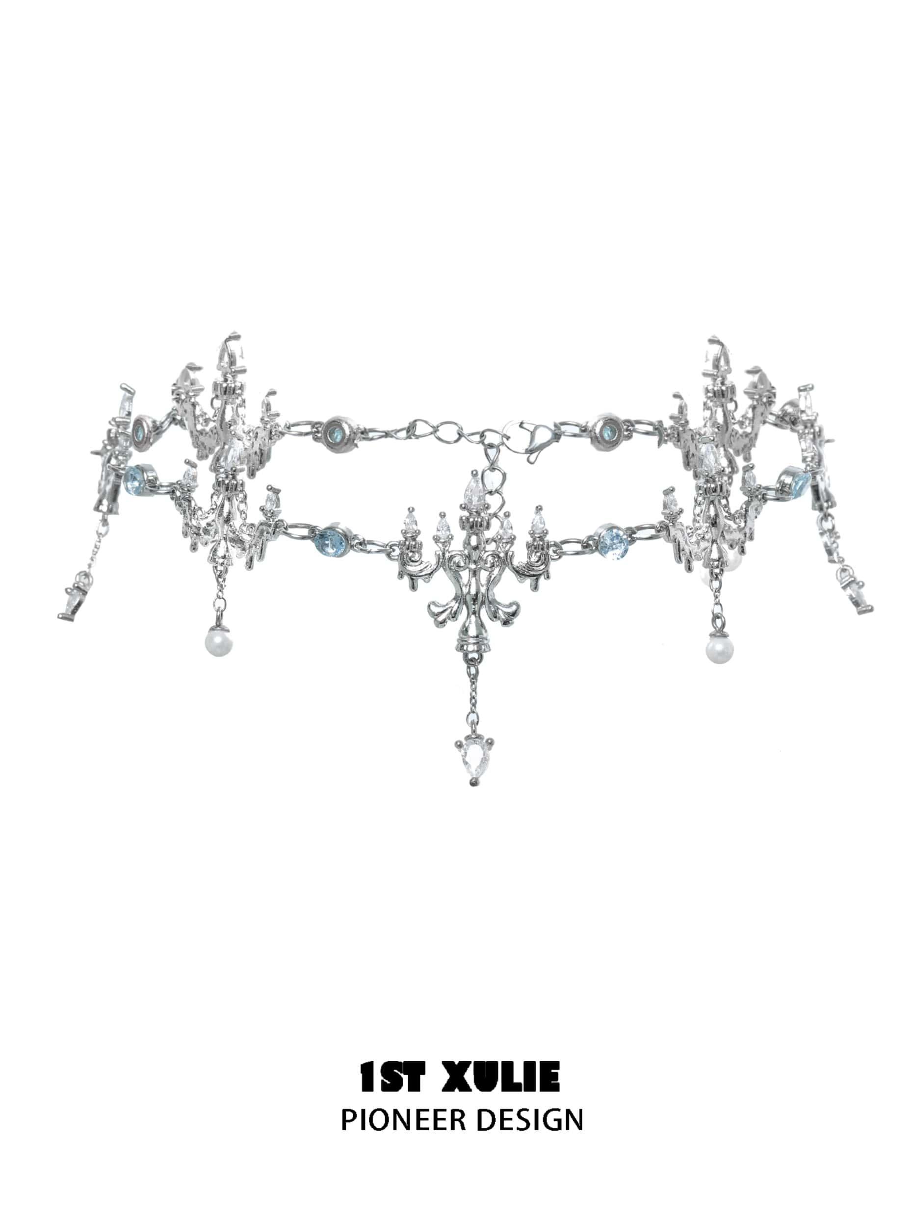 Crystal Palace S925 Sterling Silver 18K Gold Plated Crystal Chandelier Necklace Choker - Elegant Party Jewelry for Women, Perfect for Weddings, Prom & Evening Events