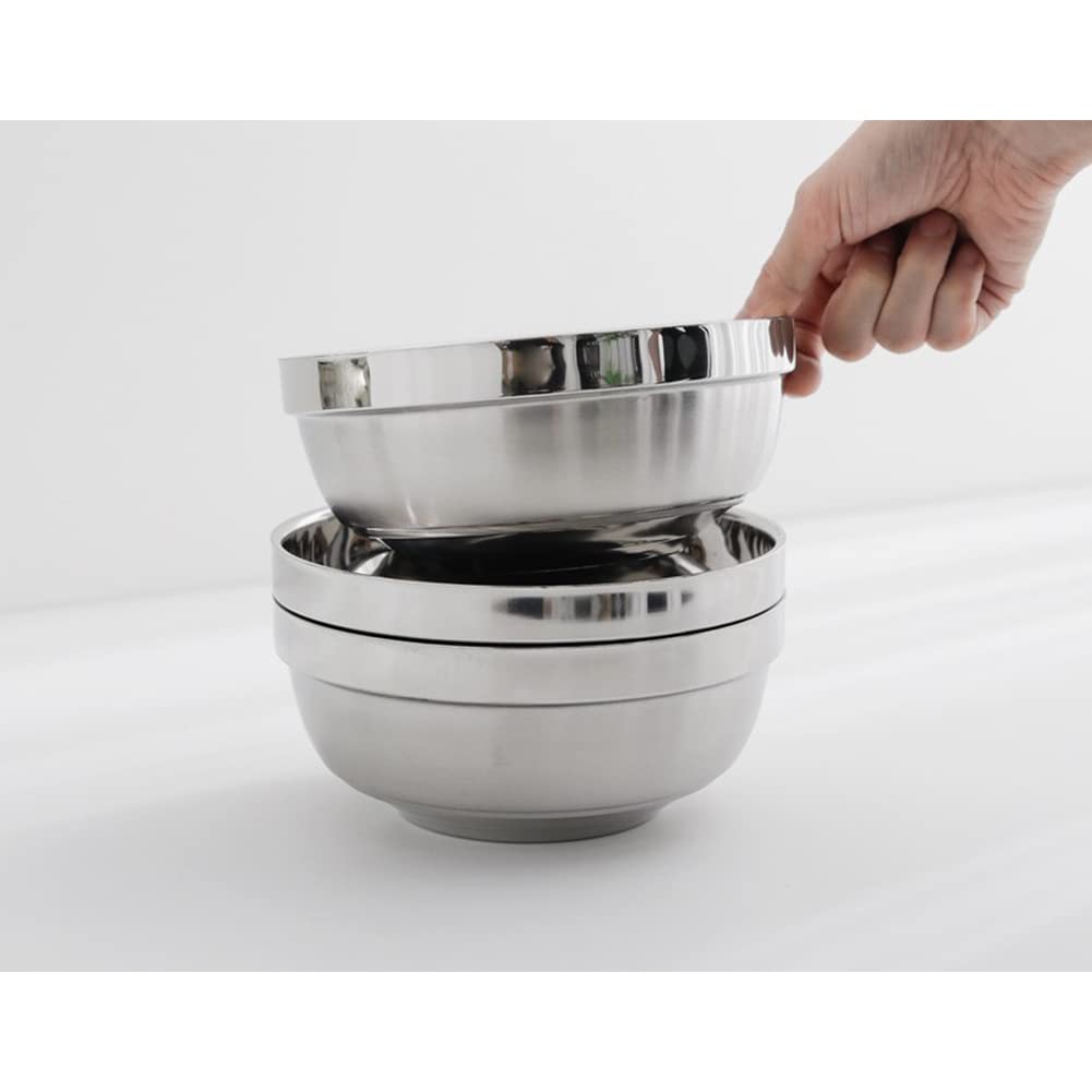 Premium Vacuum Insulated Double Wall Stainless Steel Korean Naengmyeon Bibimbap Bowl Set - 4 Pack (20cm) - Perfect for Cold Noodles, Rice Bowls & Meal Prep - Ideal for Home, Restaurants & Picnics