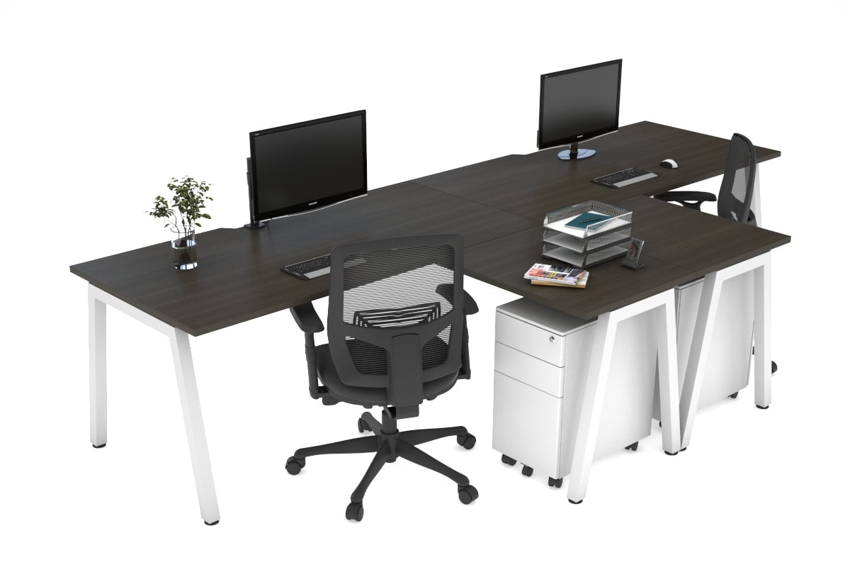 Quadro A Legs 2-Person Corner Workstation T-Shaped Desk [1800L x 1800W with Cable Management] - Perfect for Office Collaboration & Home Workspaces