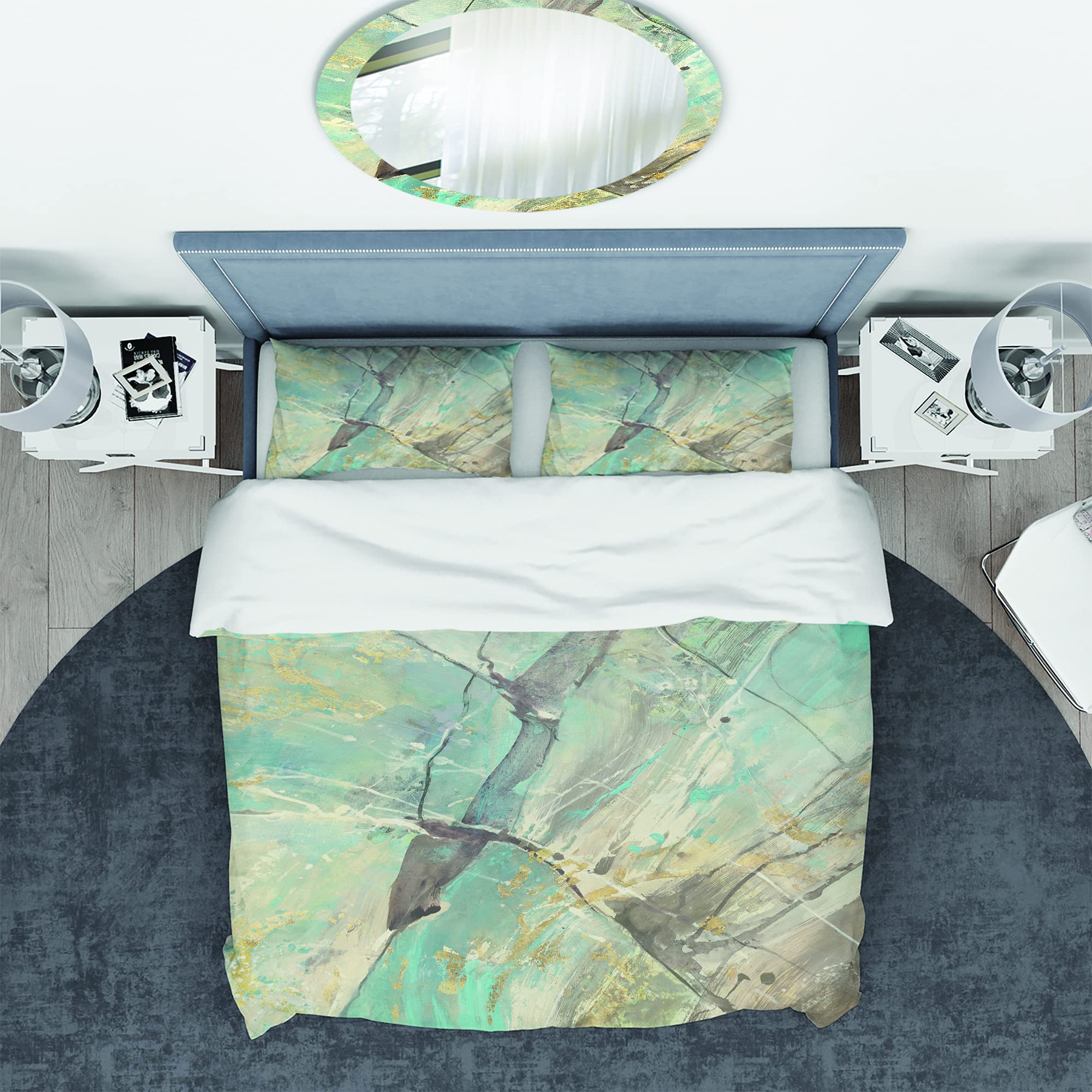 DesignQ Blue, Cream & Brown Nautical Coastal Duvet Cover Set King Size - 3 Piece Abstract Bedding Collection for All Seasons | Perfect for Beach House, Master Bedroom or Coastal-Themed Decor