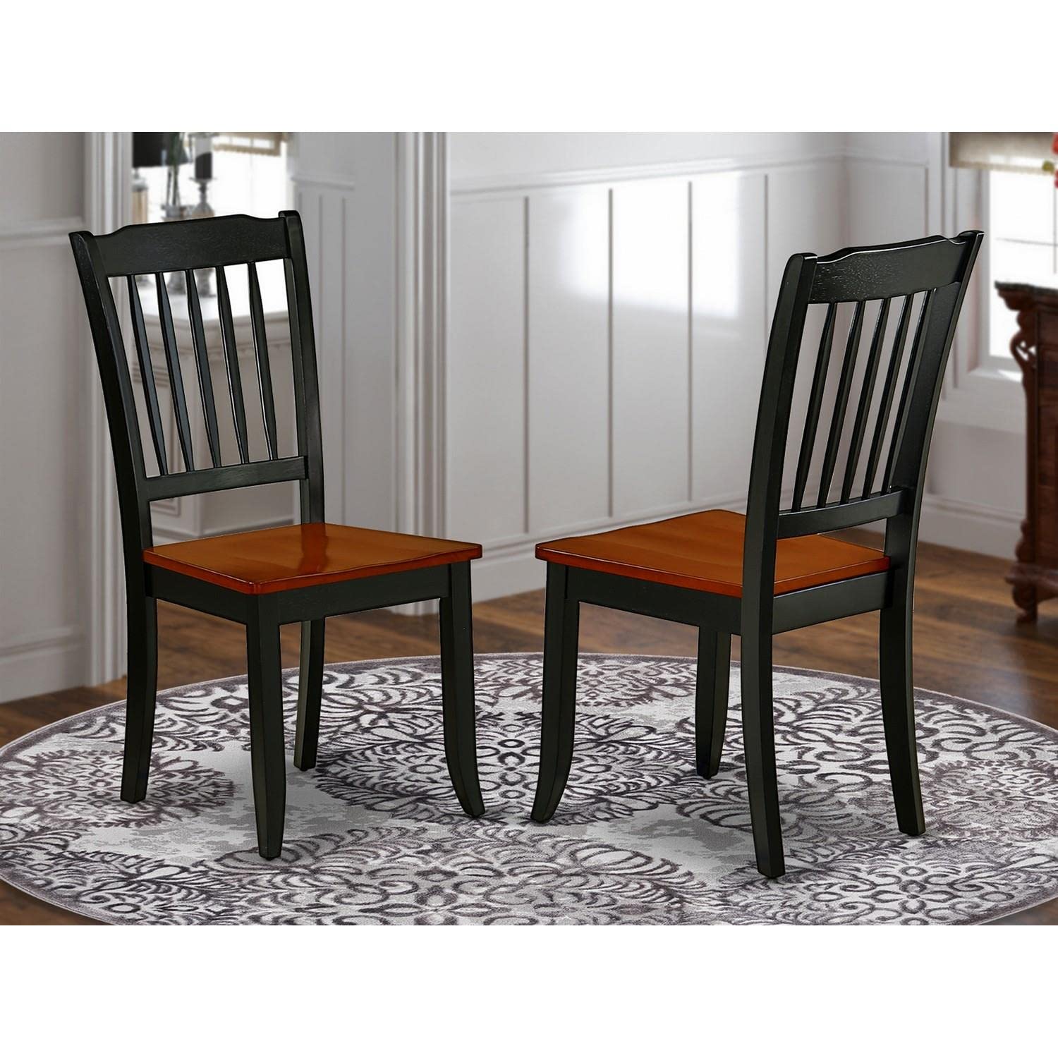 East West Furniture DAC-BCH-W Danbury Dining Room Chairs - Set of 2 Solid Wood Slat Back Chairs in Black & Cherry - Perfect for Kitchen, Dining Room, and Home Decor