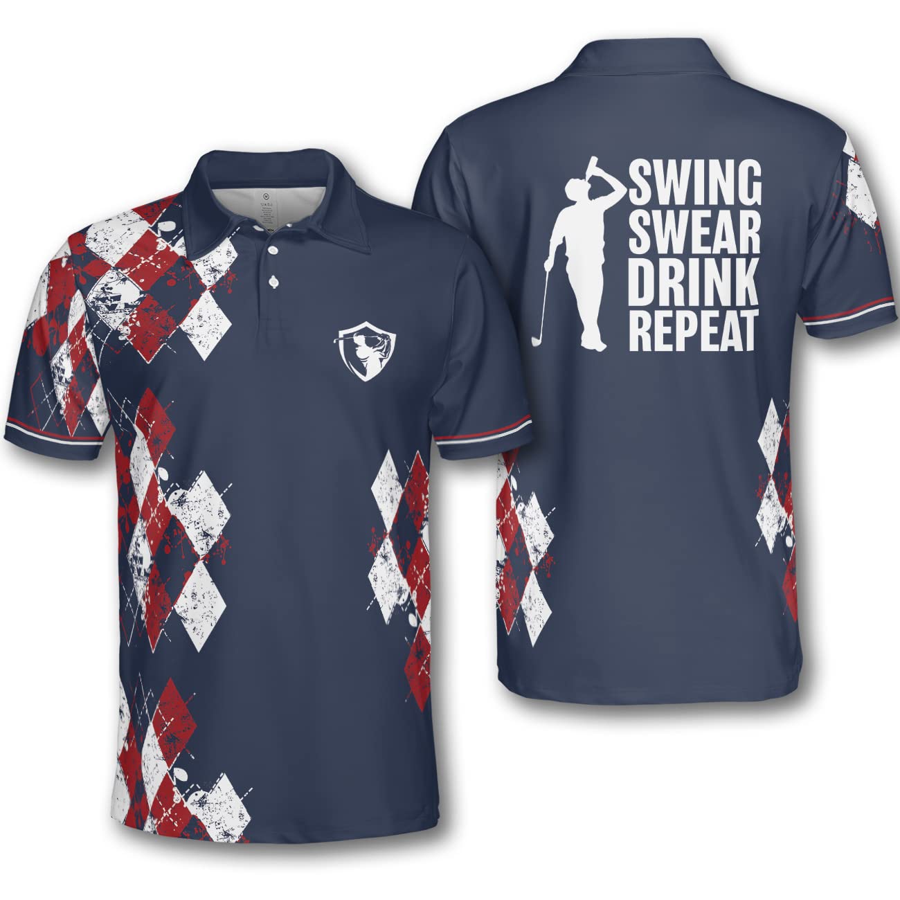 Pologen Men's Argyle Golf Shirt - Moisture Wicking Dry Fit Polo with Funny Design - Perfect for Golf Outings, Casual Wear & Club Events