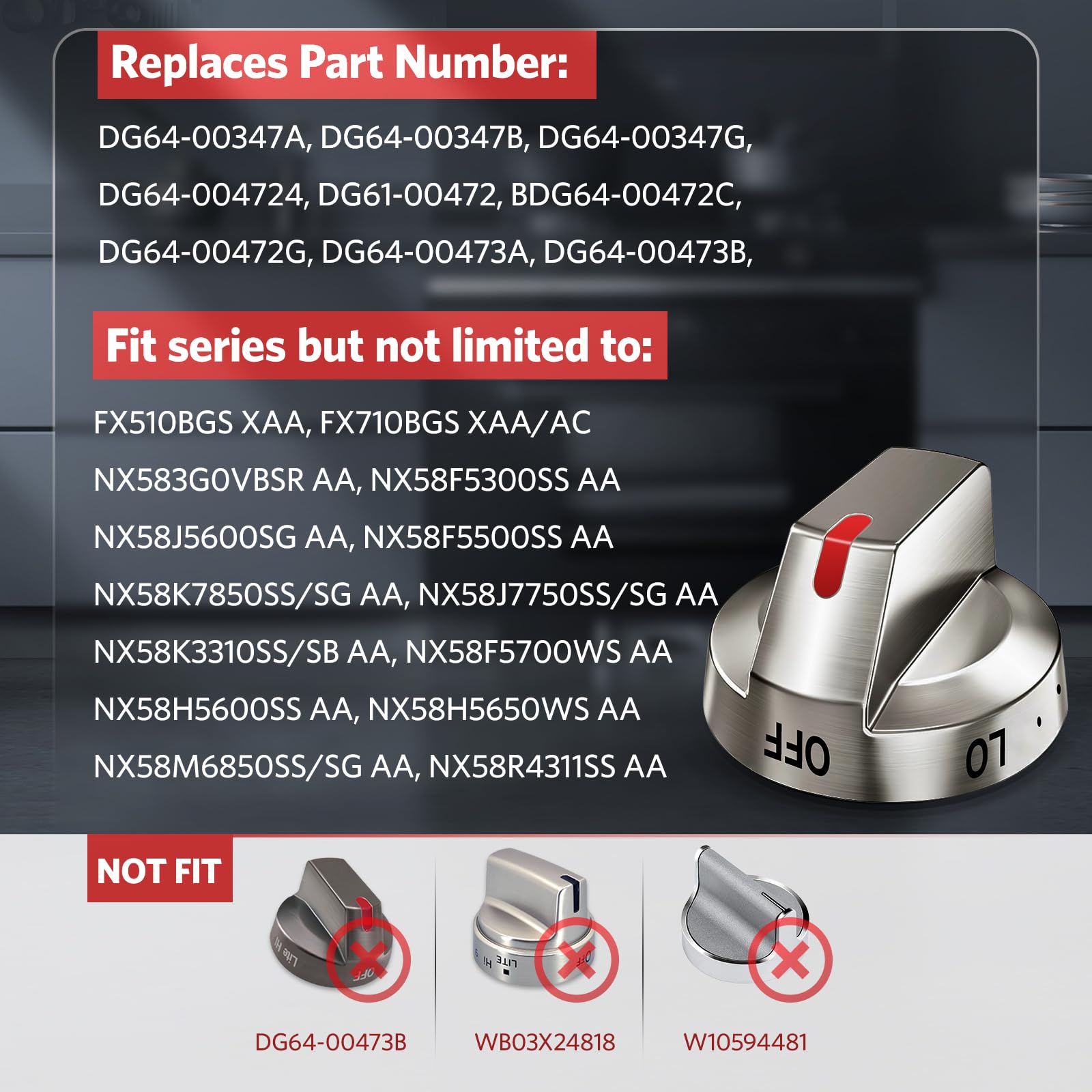 Upgraded 5-Pack Samsung Gas Range Stove Knobs Replacement - Compatible with NX58H5600SS, NX58H5650WS, NX58K7850SS Models | Durable Steel Top Burner Control Dials for Precise Temperature Adjustment | Perfect for Kitchen Stove Repair & DIY Appliance Maintenance
