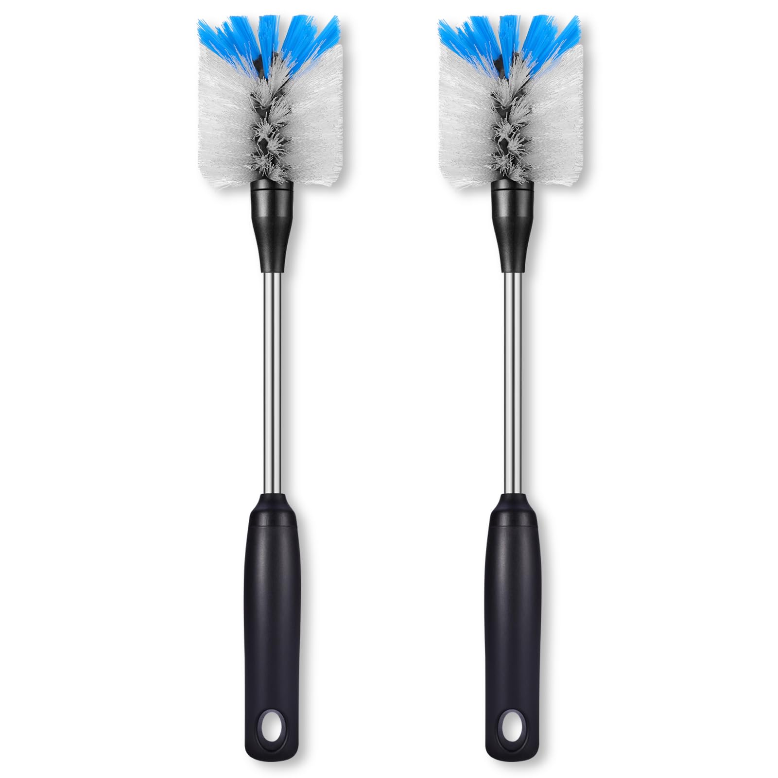 Stainless Steel Water Bottle Brush 2 Pack - Long Handle Cleaning Brush with Removable Head for Sports Bottles, Baby Bottles, Cups & Jars - Durable 13