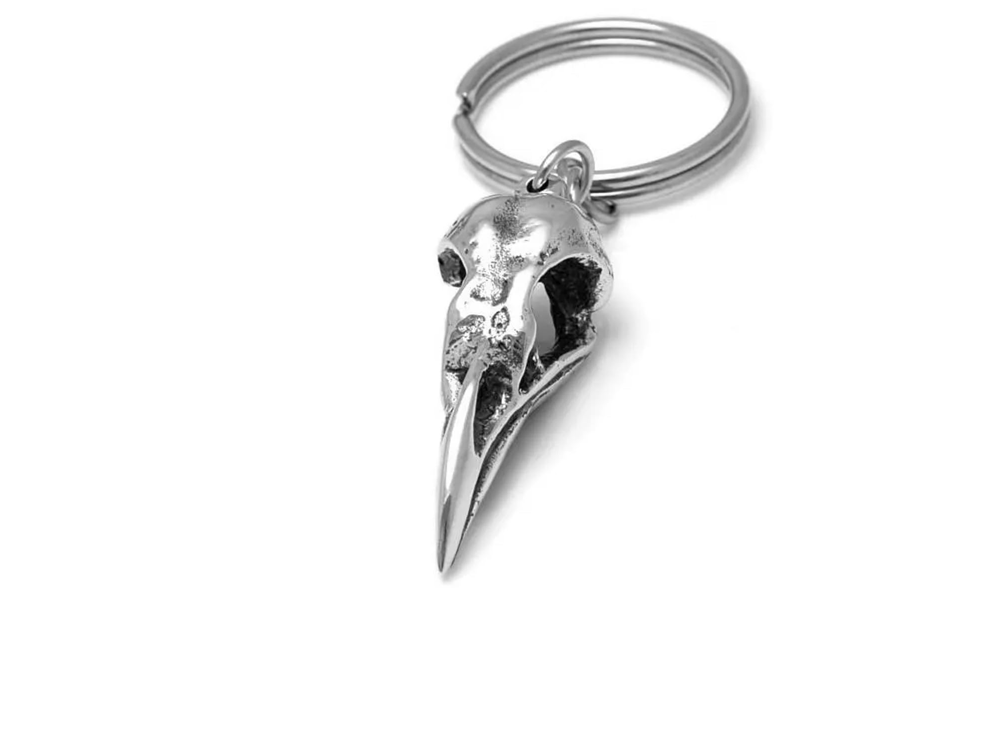 Handmade Pewter Crow Skull Keychain - Gothic Ornithology Bird Keyring for Backpacks, Gifts & Gothic Fashion Accessories