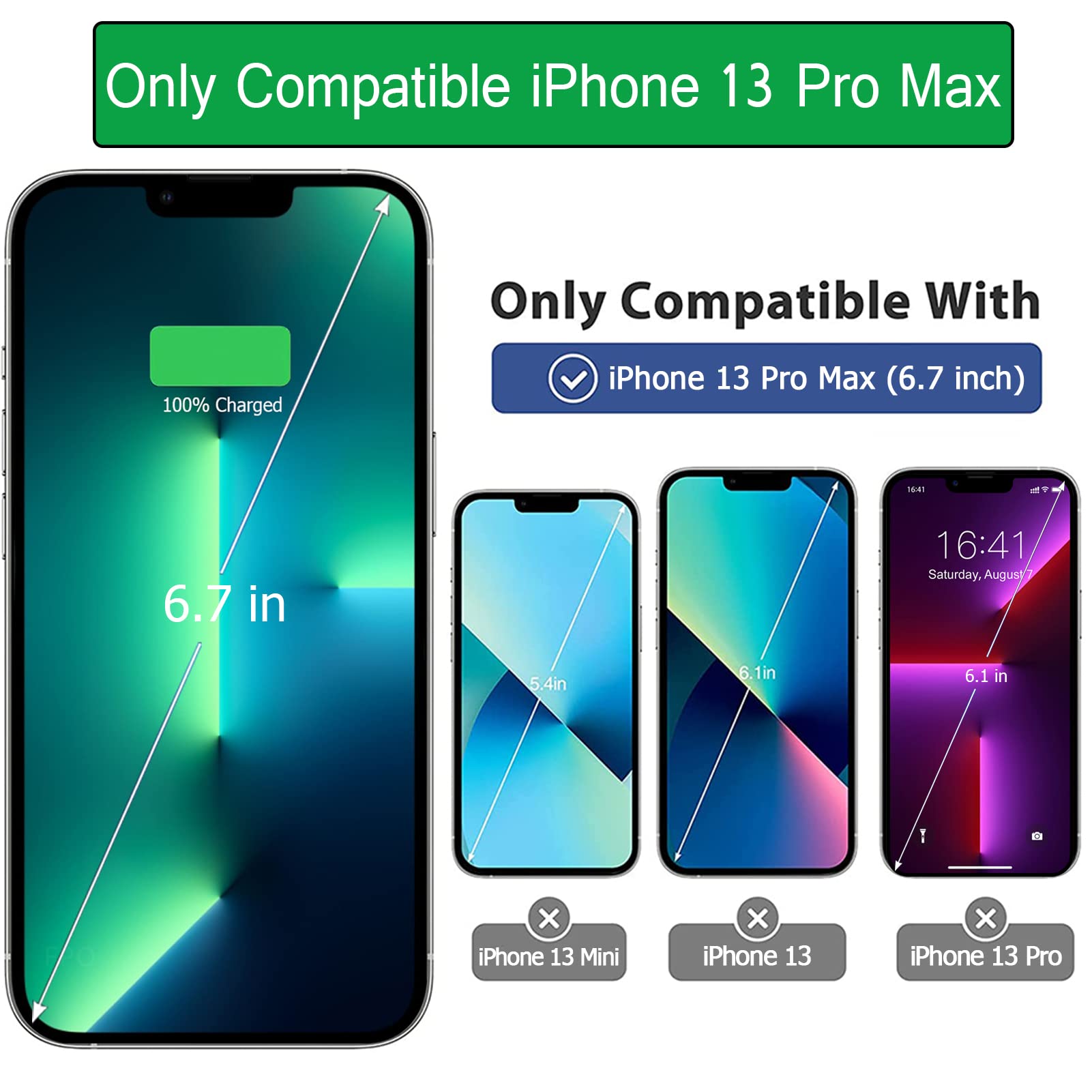 10800mAh Wireless Charging Battery Case for iPhone 13 Pro Max (6.7 inch) - Rechargeable Portable Power Bank with CarPlay Support | Perfect for Travel, Work & Emergency Charging (Black)