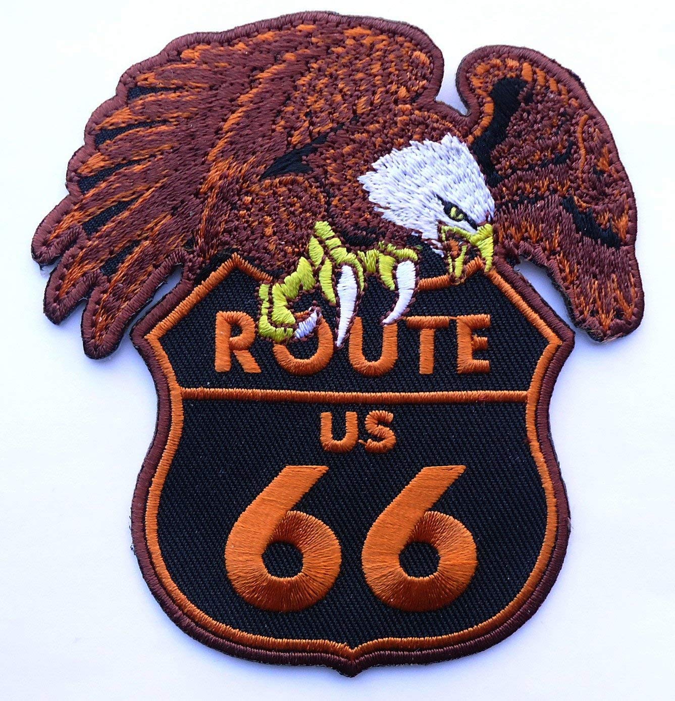 Route 66 Eagle Vest Patch 4 Inch - Iron On & Sew On Applique for Jackets, Vests & Bags - Perfect for Bikers, Travelers & DIY Enthusiasts
