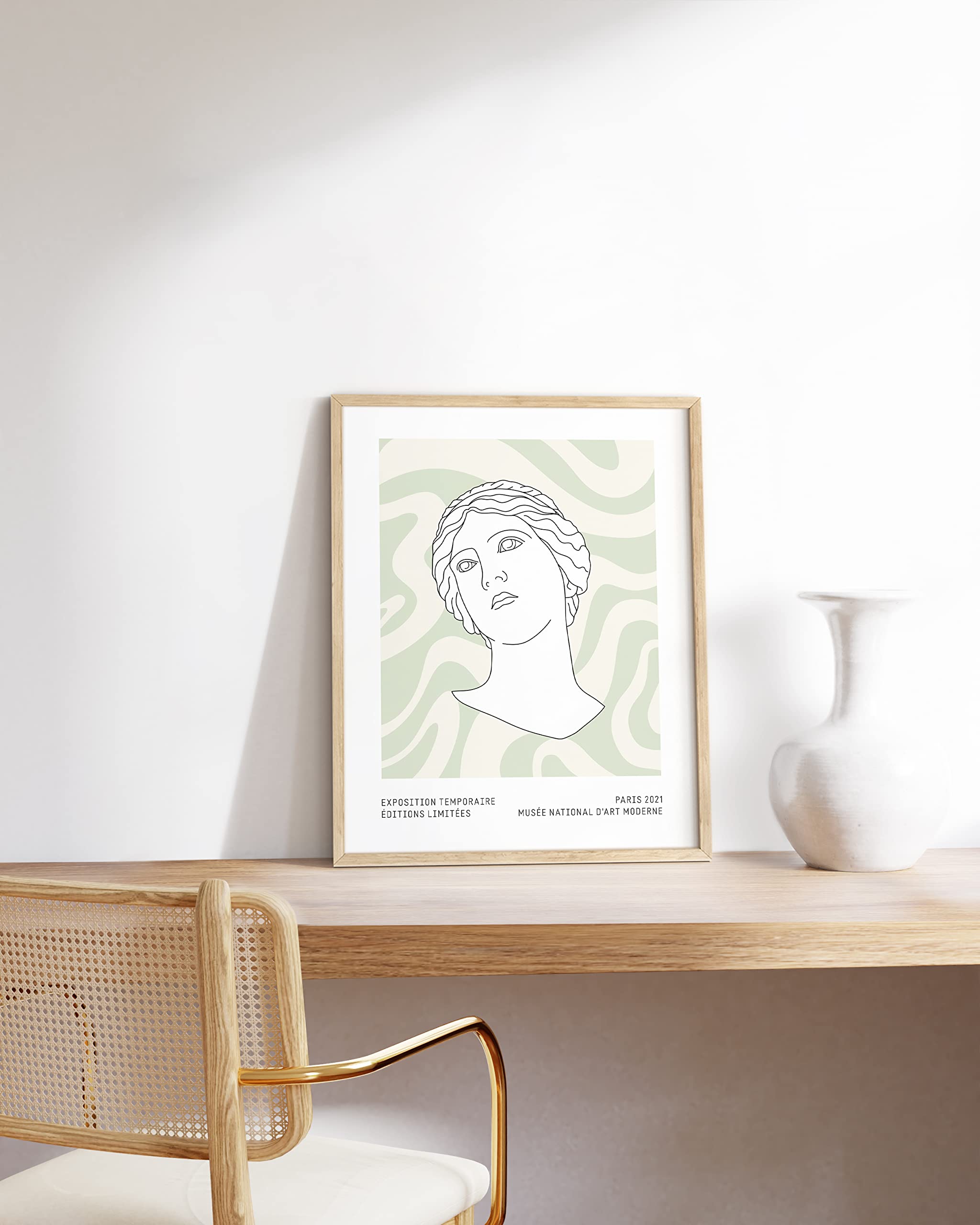 Sage Green Wall Art Decor - Aesthetic Green Posters for Room, Danish Pastel Wall Decor with Beige Frame (12x16) - Perfect for Living Room, Bedroom & Office Decor