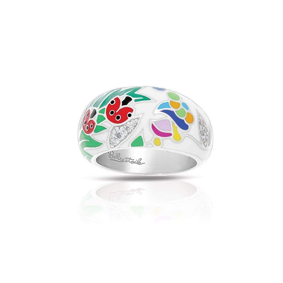 Belle Etoile Sterling Silver Ladybug Ring with White & Multicolor Enamel - Size 6 - Cute Insect Jewelry for Women - Perfect Gift for Birthdays, Anniversaries & Everyday Wear